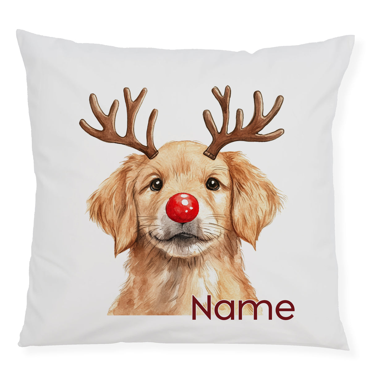 Kissen mit goldenem Retriever, roten Nasen und Geweih.