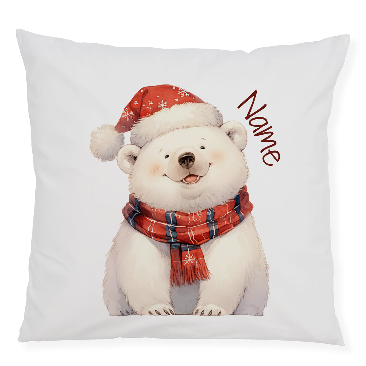 Kissen mit niedlichem Eisbären, rotem Weihnachtsmütze und Schal.