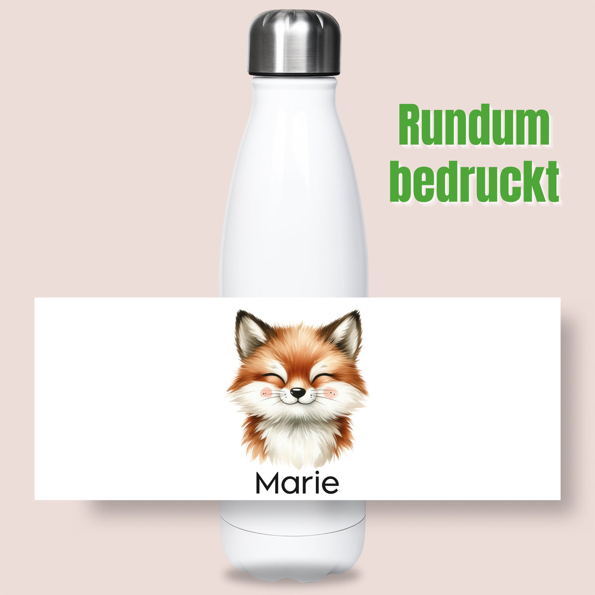 Thermoflasche mit Fuchsmotiv und Wunschname, grafische Motivansicht