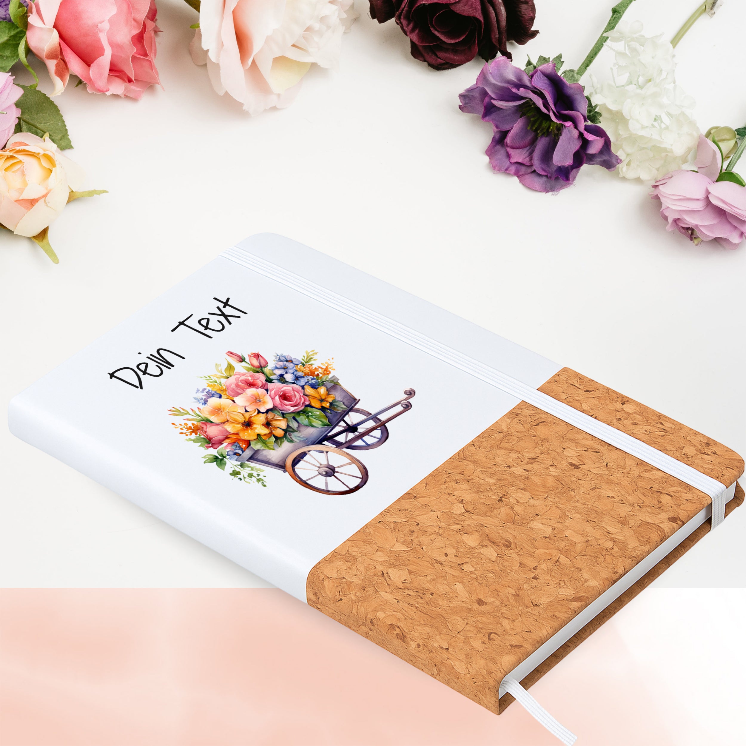 Notizbuch mit Blumenfahrrad in Blumenarrangement
