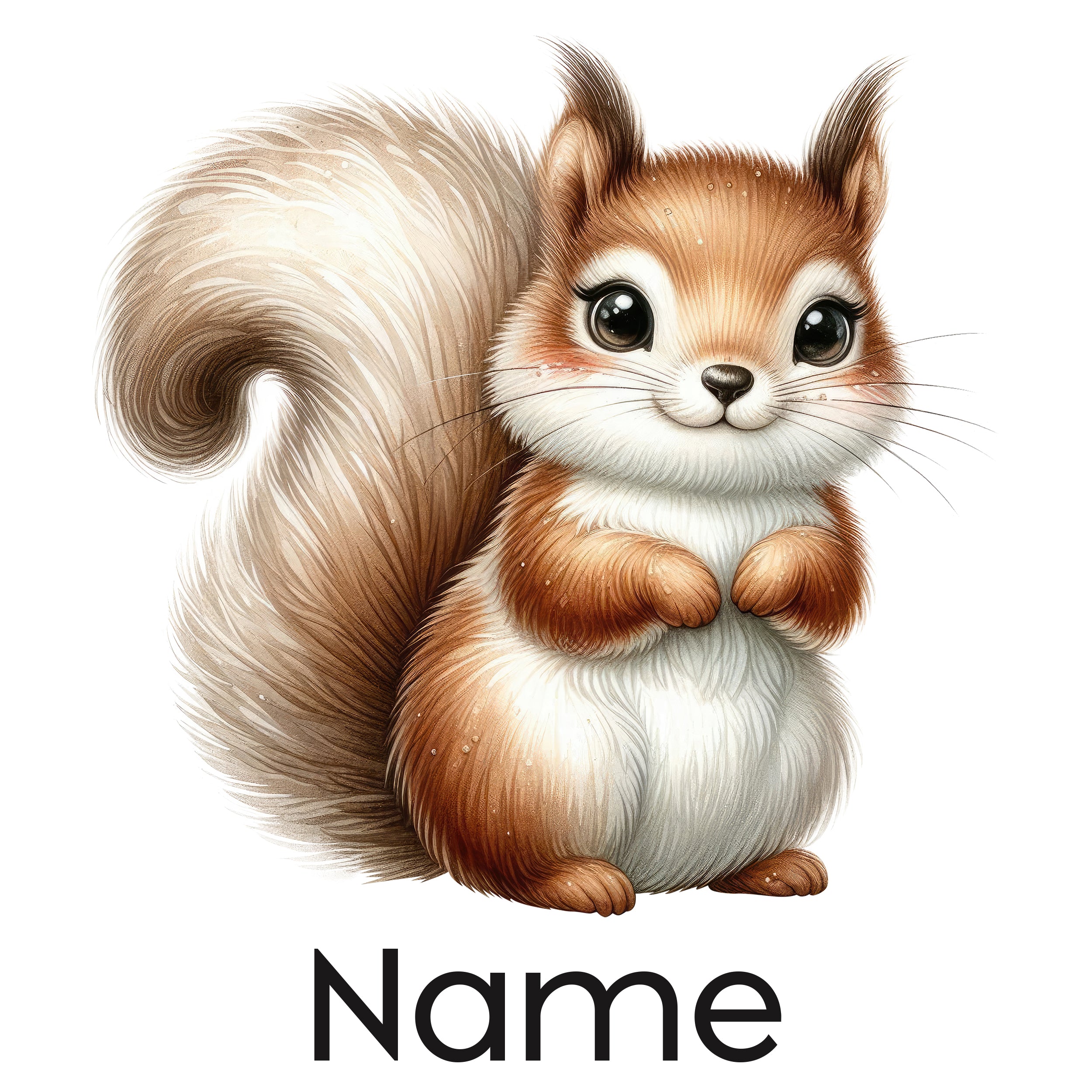 Braunes Eichhörnchen mit flauschigem Schwanz und großen Augen.