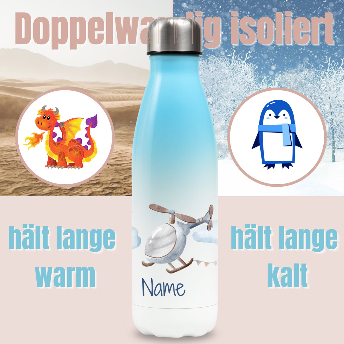 Thermosflasche mit Hubschrauber