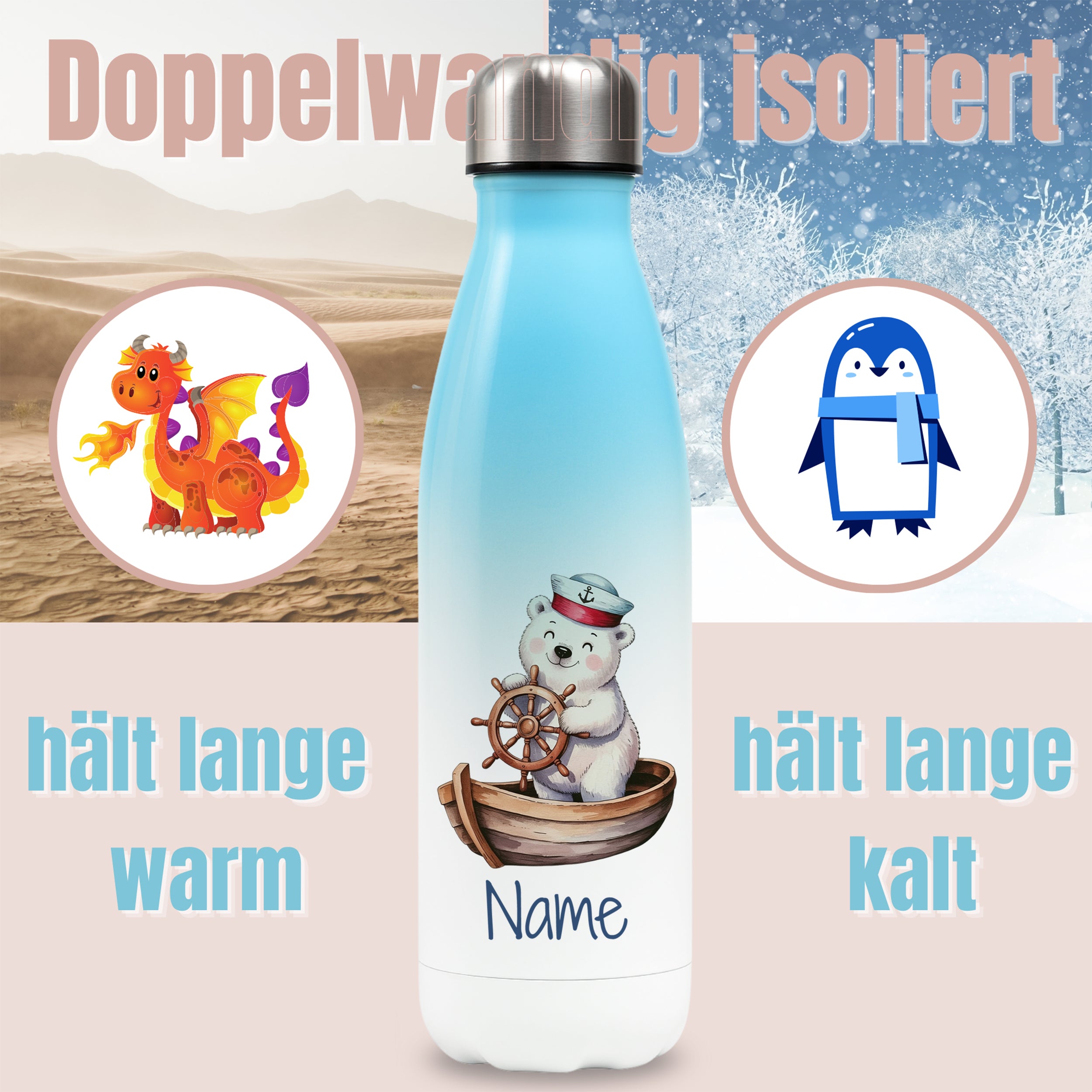 Thermosflasche Bär auf Boot
