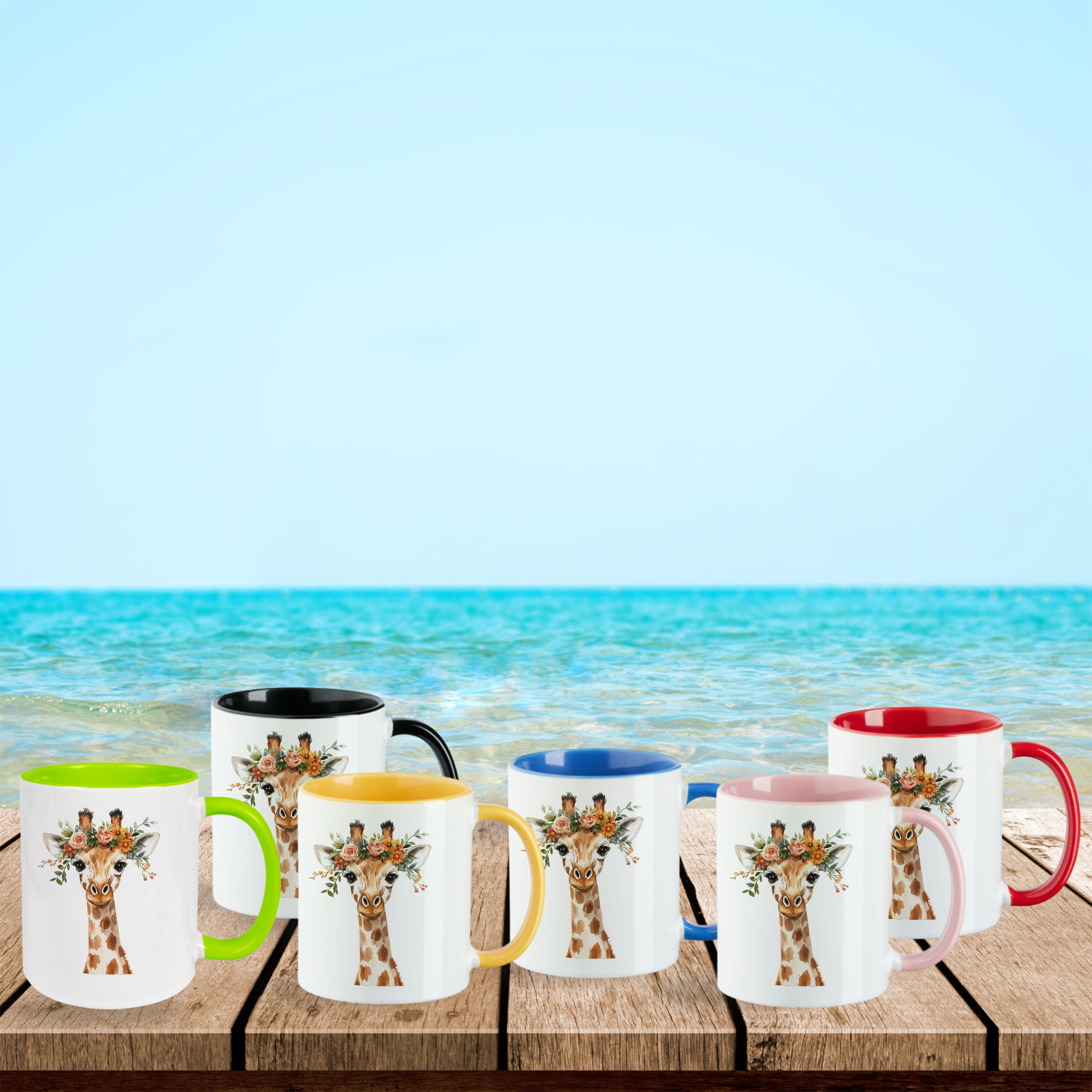 Tasse Giraffe mit Blumenkranz