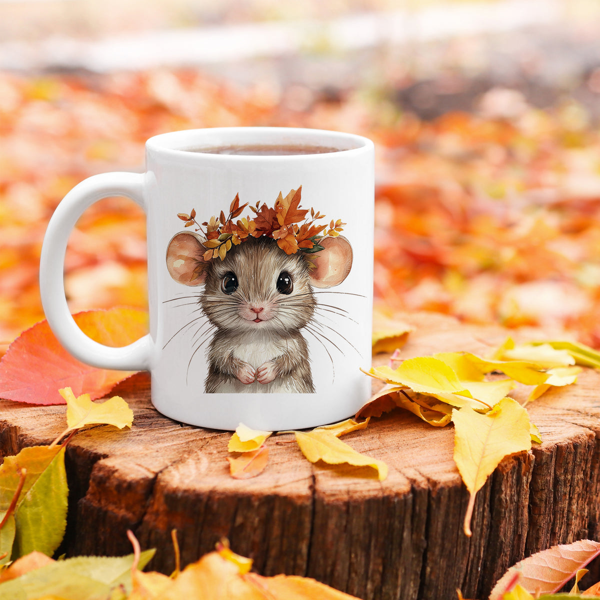 Tasse Maus mit Herbstkranz