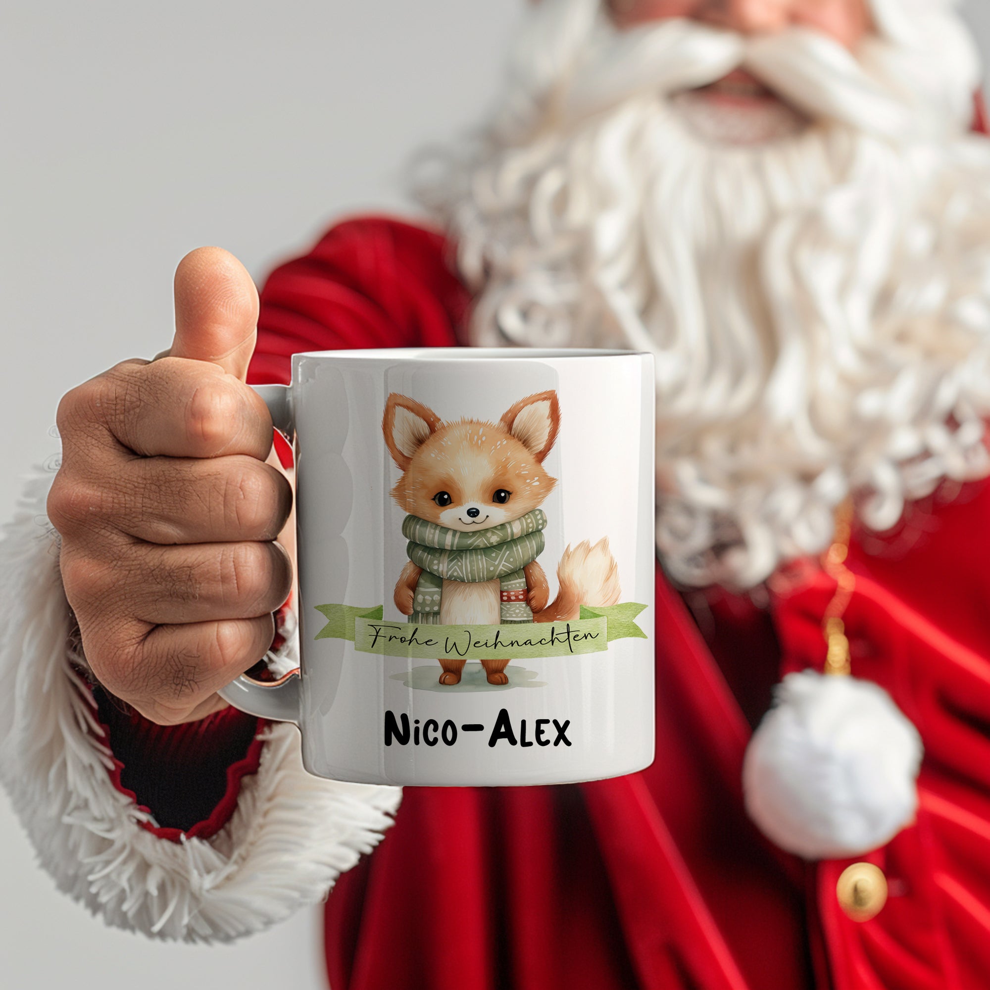 Tasse mit Fuchs-Motiv und personalisiertem Namen.