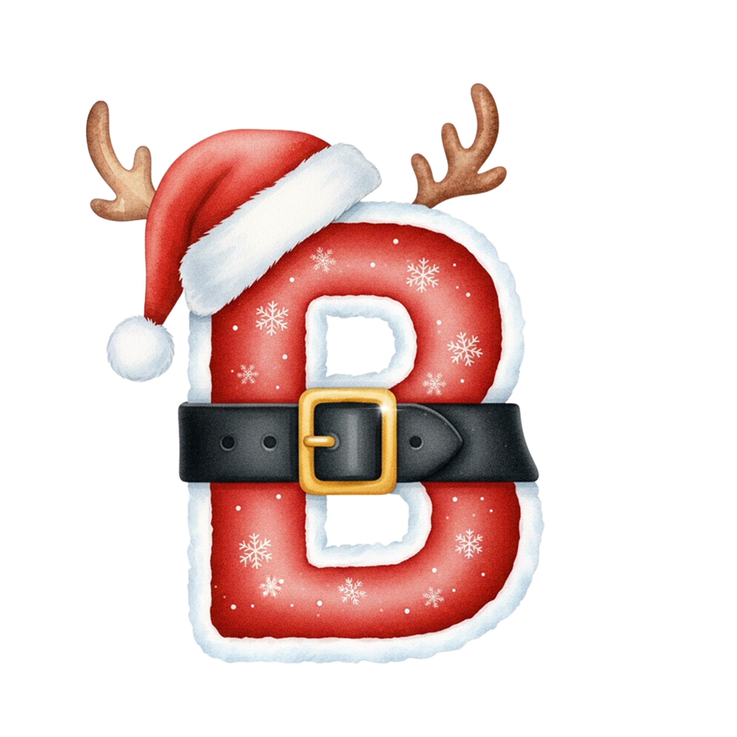 Rote Weihnachtsbuchstabe "B" mit Mütze und Gürtel.