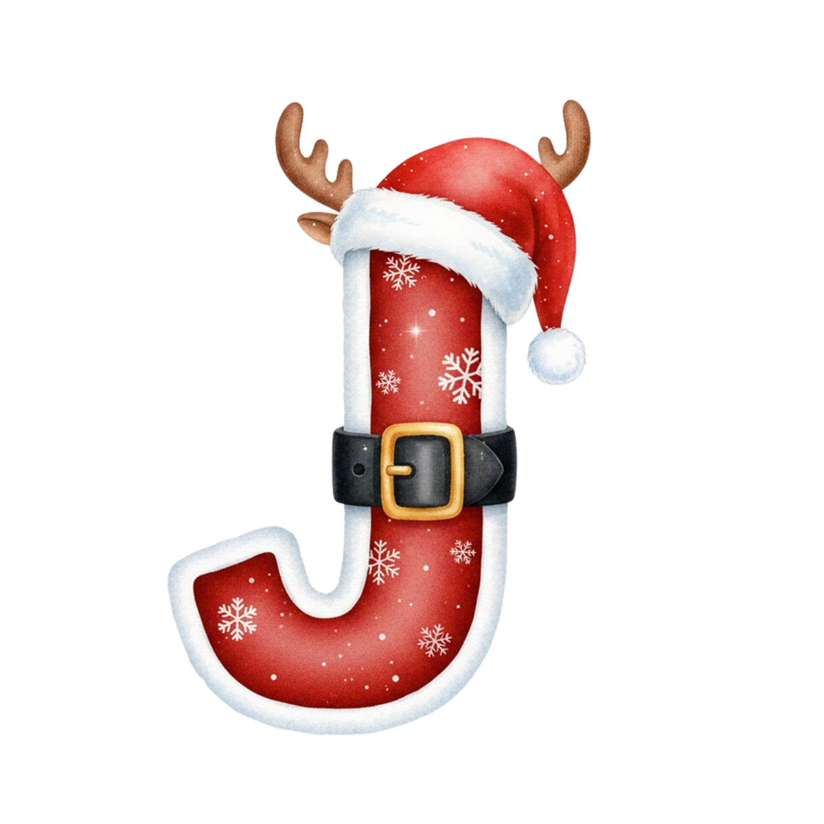 Rotes Weihnachts-J mit Geweih und Mütze.