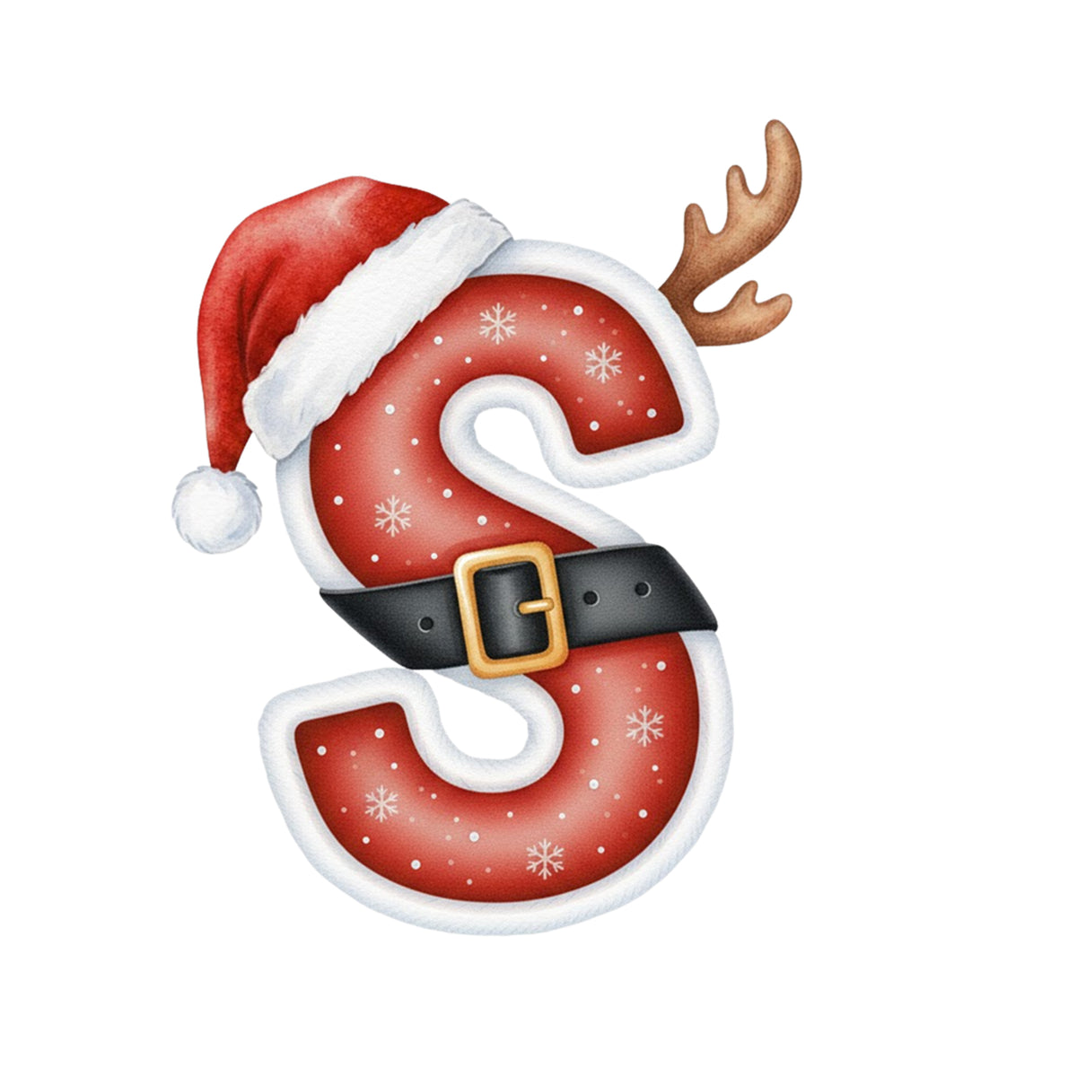 Rotes, weihnachtliches "S" mit Hut und Geweih.