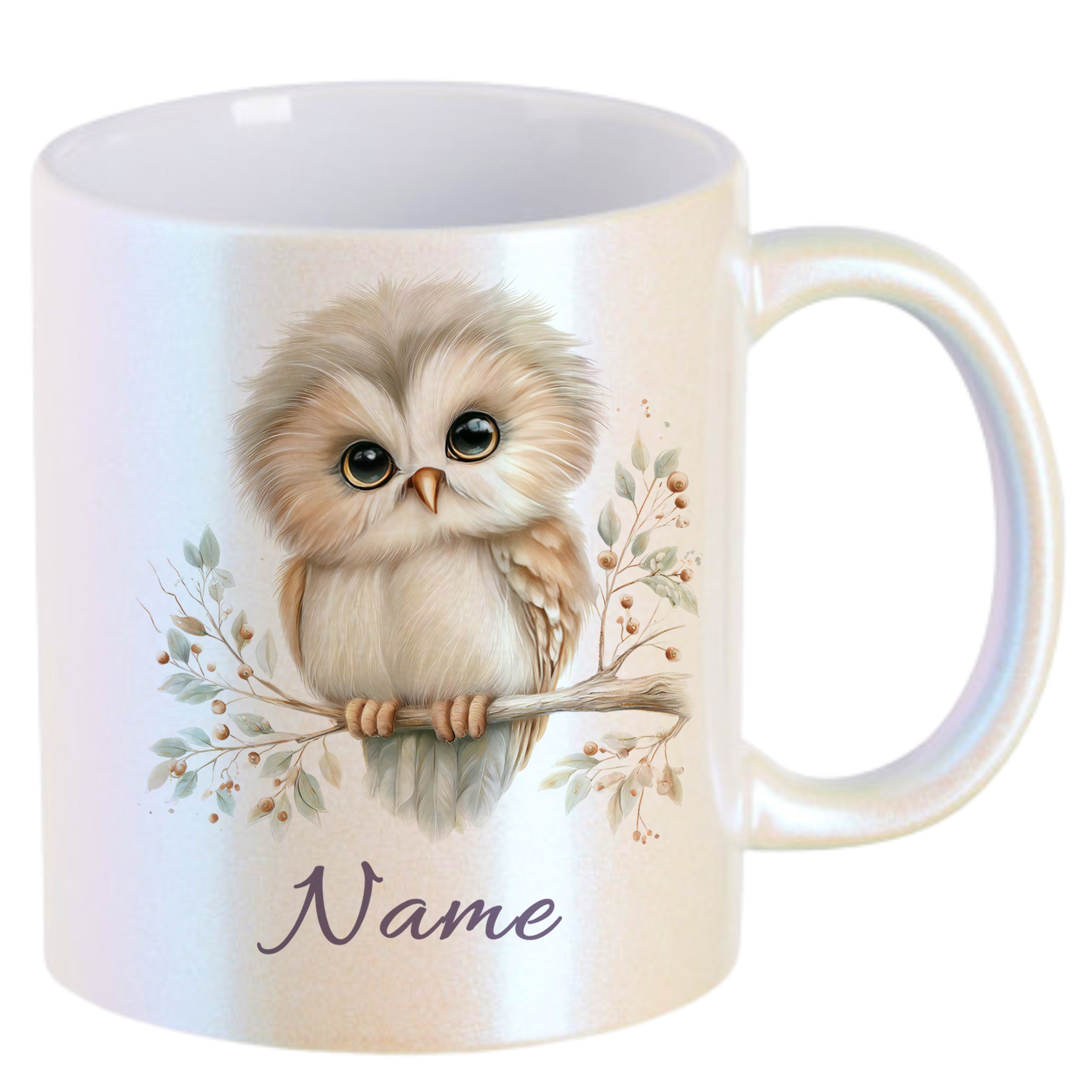 Tasse mit Eule, pastellfarben, personalisierbar mit Name.