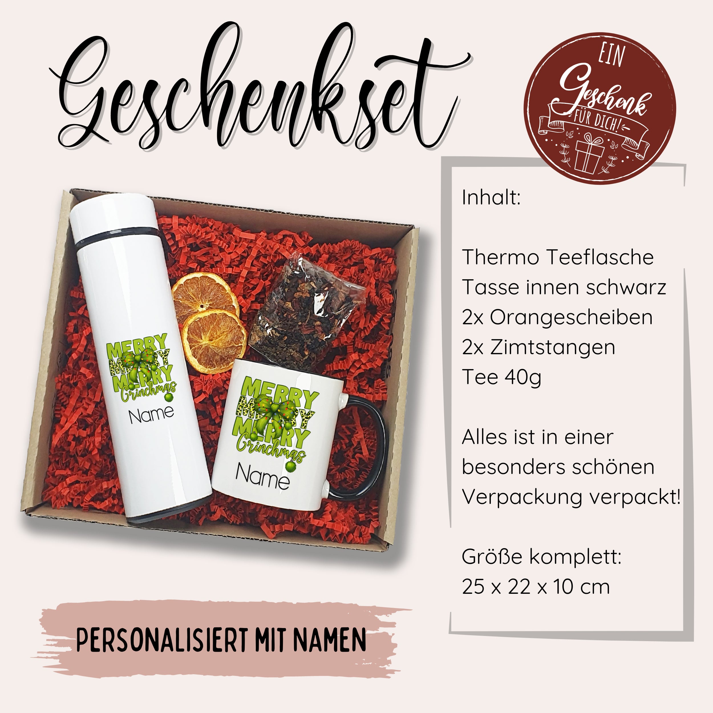 Geschenkset mit Thermo-Tee- und Kaffeetasse, personalisiert.