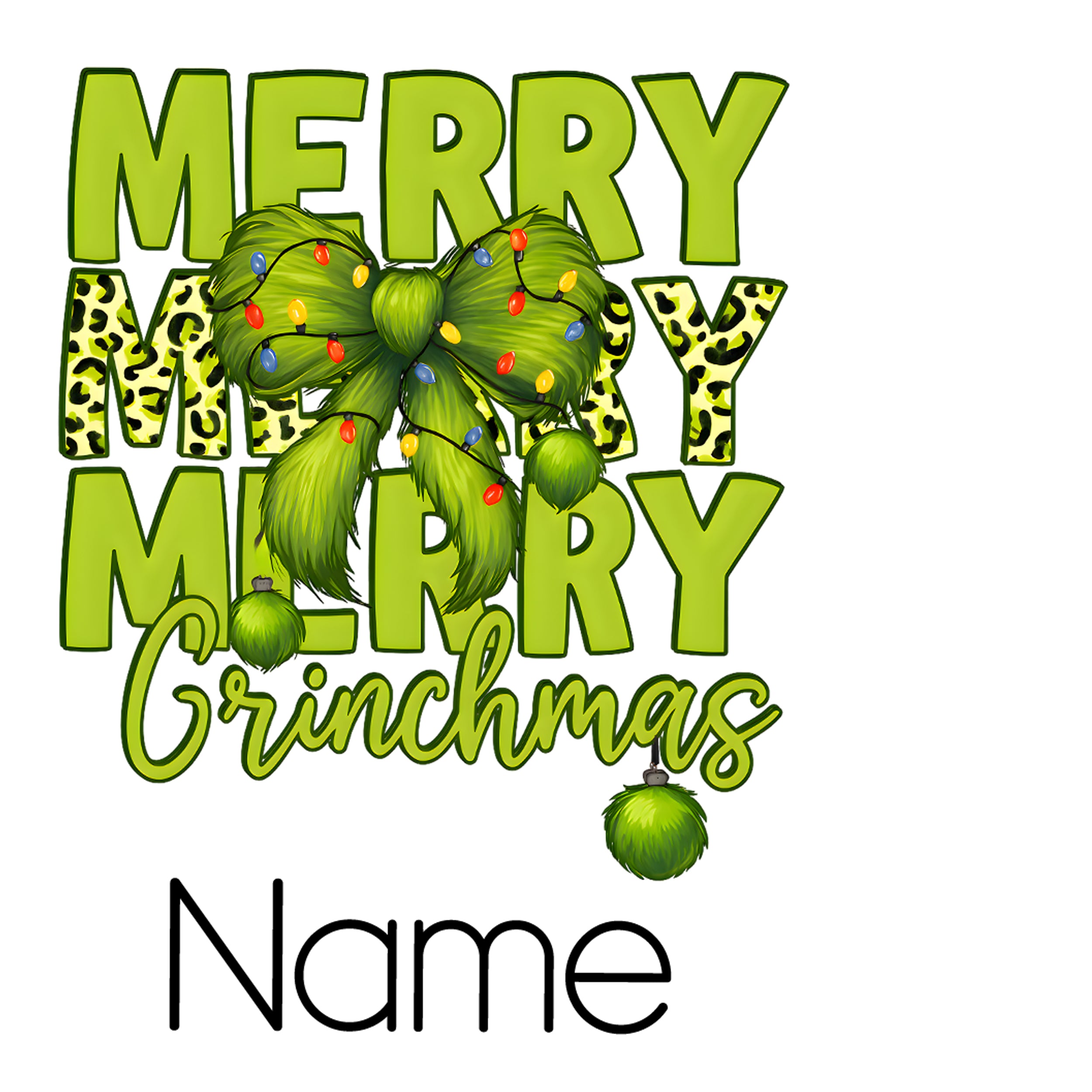 Grünes Weihnachtsdesign mit Schleife und Lichtern.