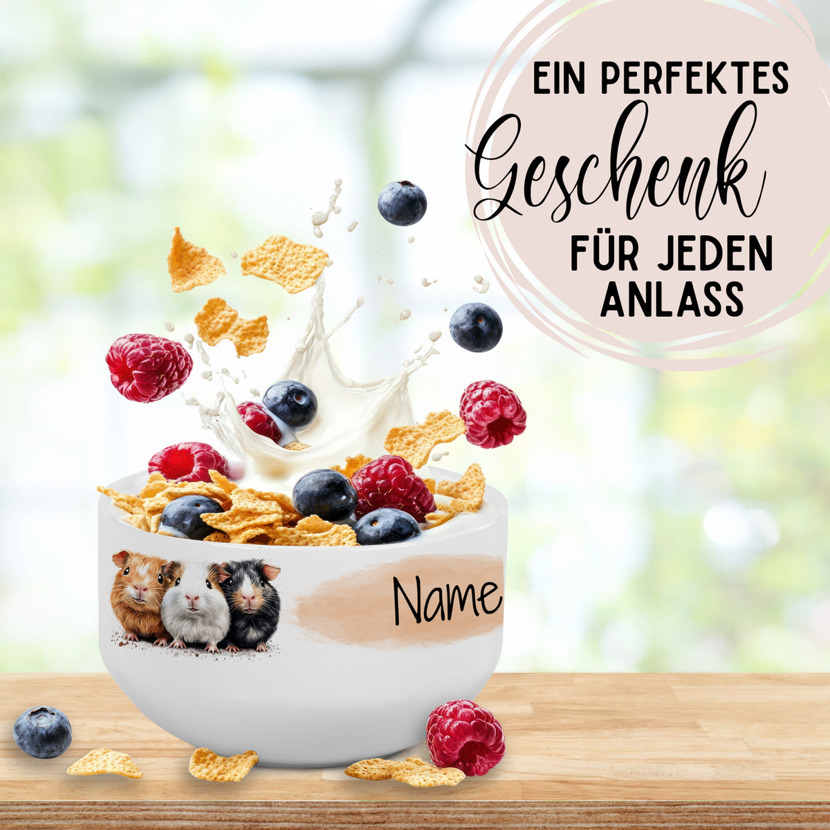 Müslischale mit Meerschweinchen-Motiv und Wunschname als Geschenkidee