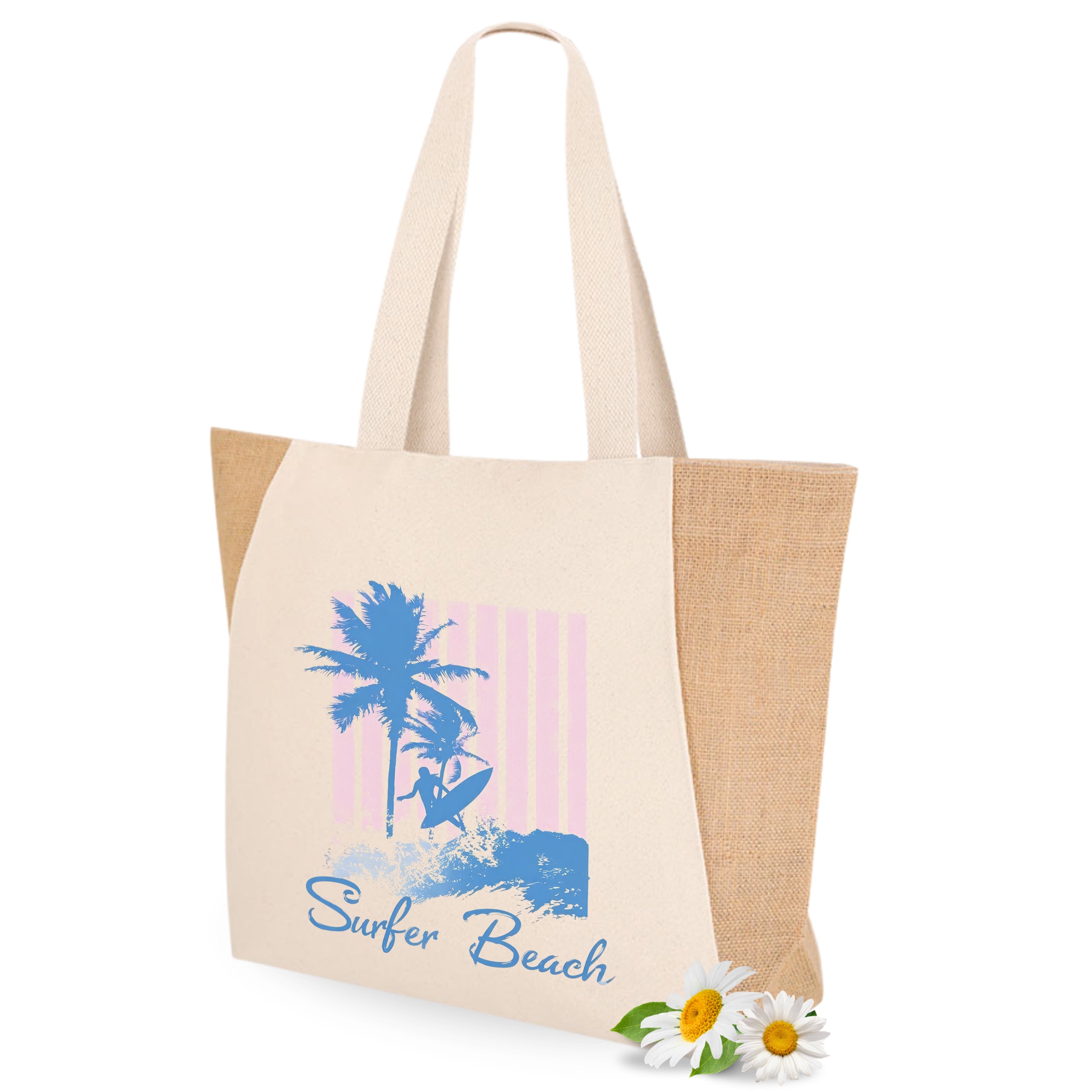 Strandtasche Coquette Strandmotiv Große Jutetasche mit Print Umweltfreundliche Einkaufstasche für den Sommer