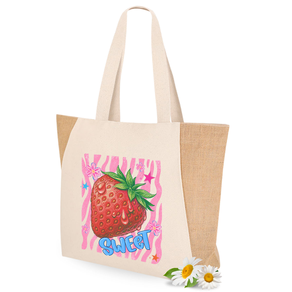 Strandtasche Coquette Erdbeere Design Große Jutetasche mit Print Umweltfreundliche Einkaufstasche für den Sommer