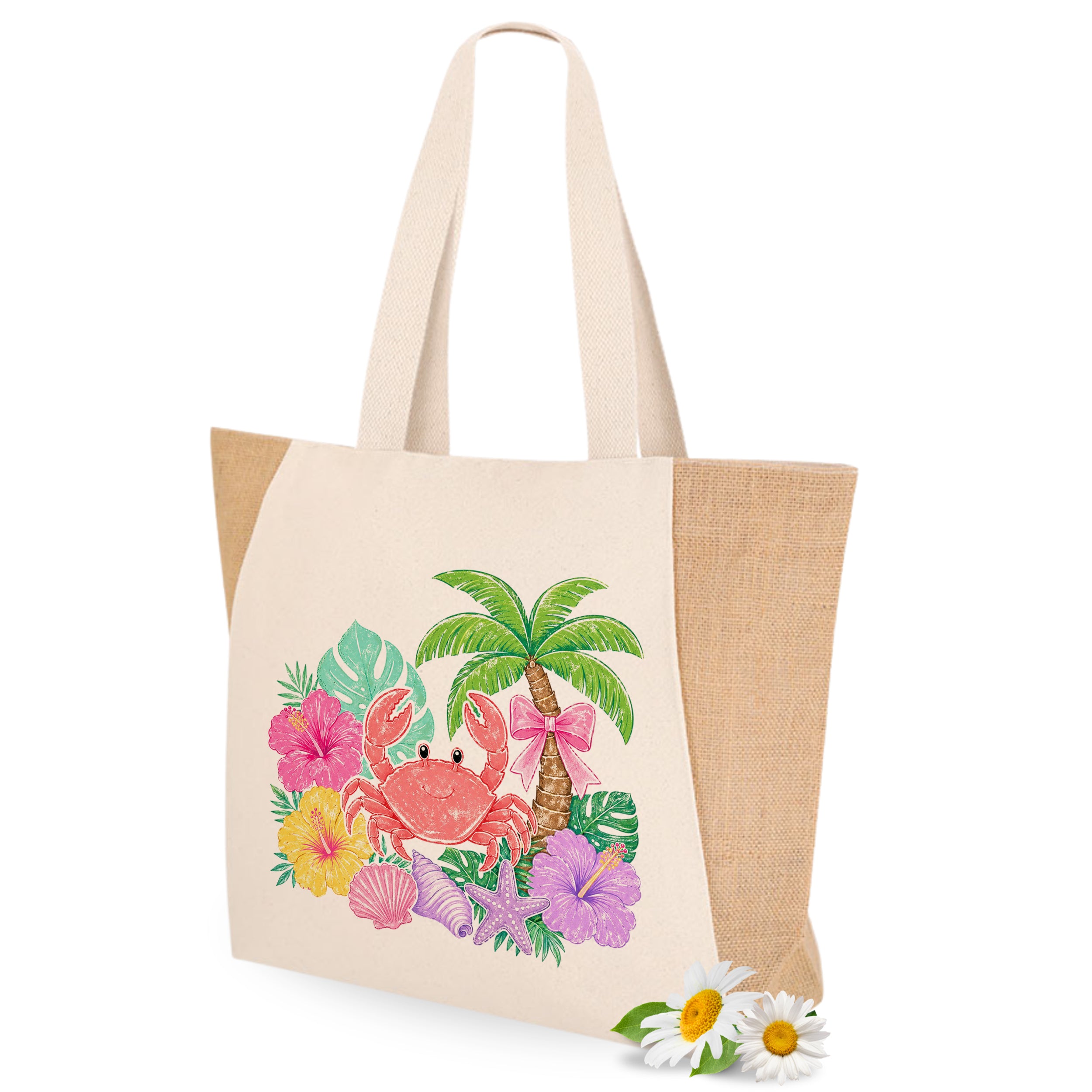 Strandtasche Coquette Krabben im Sommer Design Große Jutetasche mit Print Umweltfreundliche Einkaufstasche