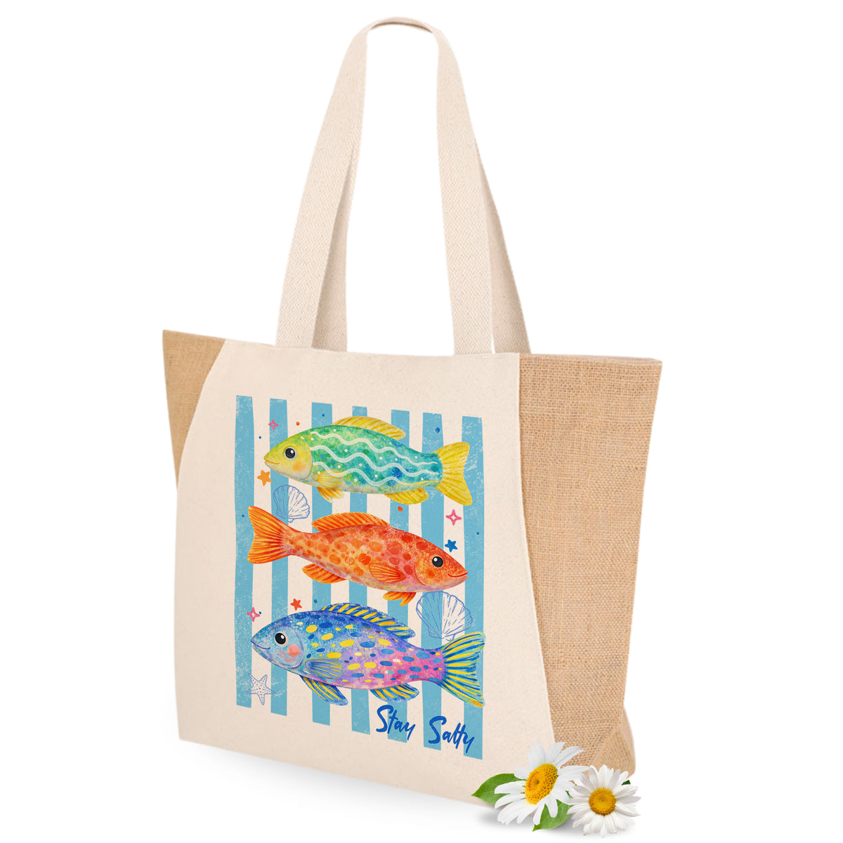 Strandtasche Coquette Fischdesign Große Jutetasche mit Print Umweltfreundliche Einkaufstasche für den Sommer
