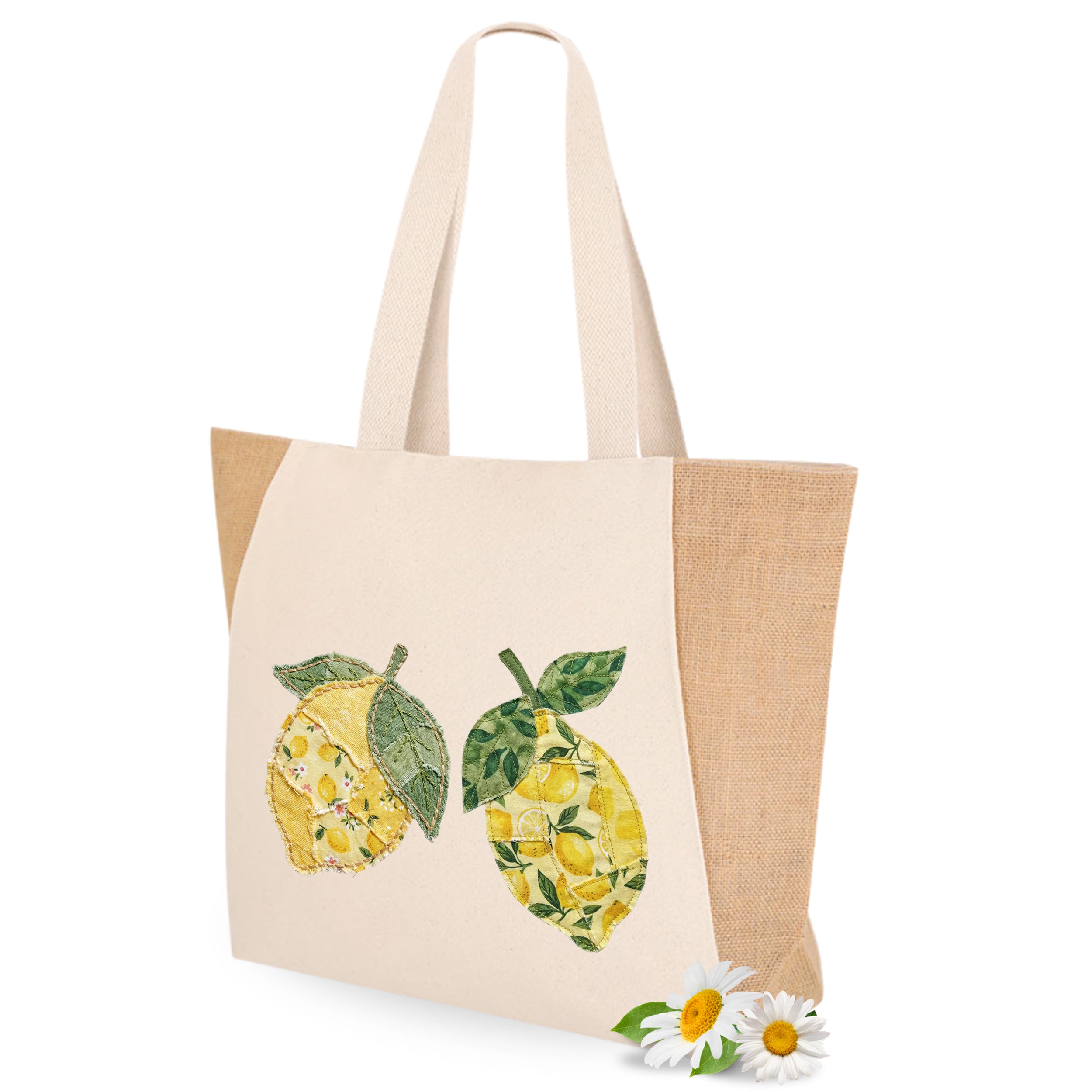 Strandtasche Coquette Zitronen Design Große Jutetasche mit Print Umweltfreundliche Einkaufstasche für den Sommer