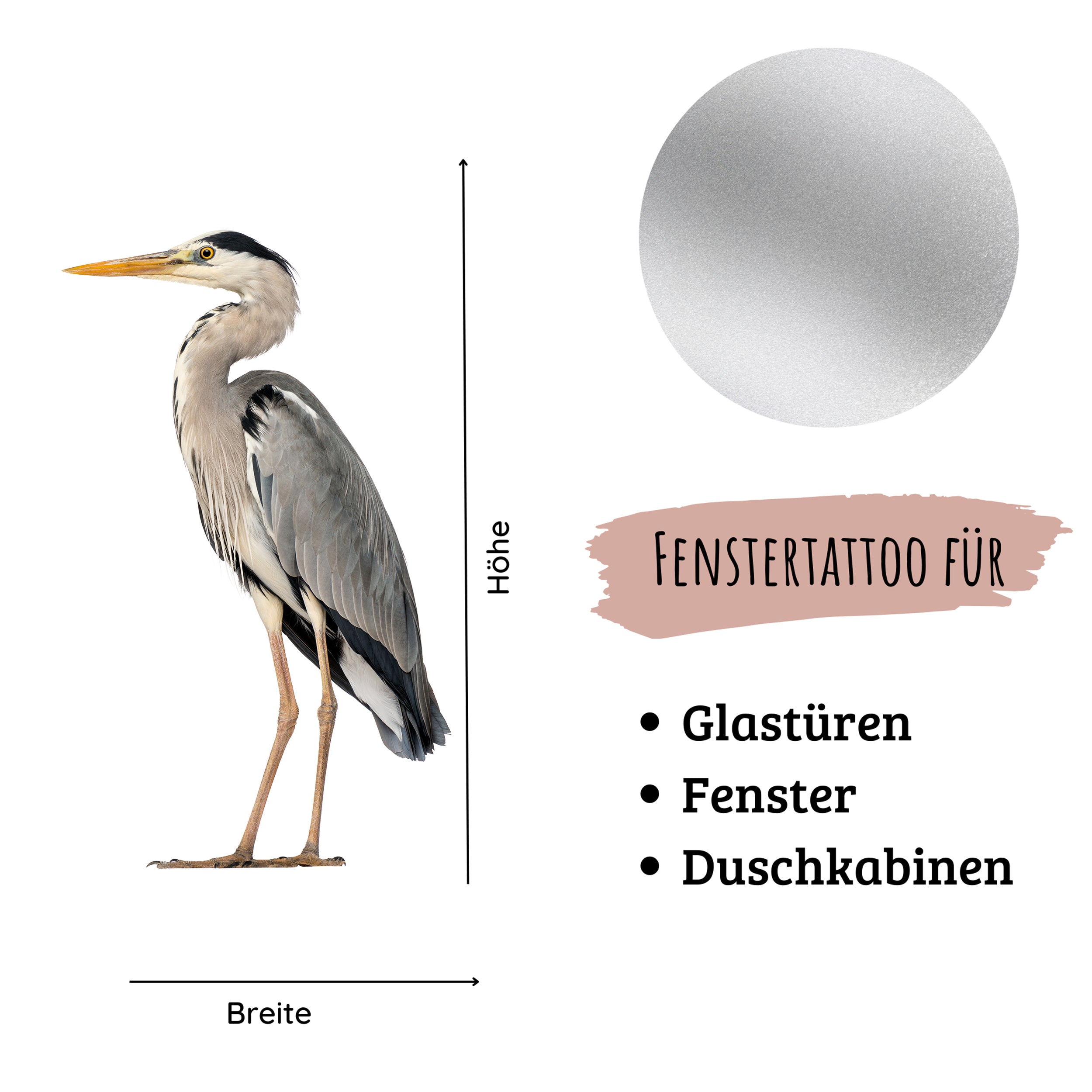 Graues Fenster-Tattoo eines Silberreiher für Glasflächen.