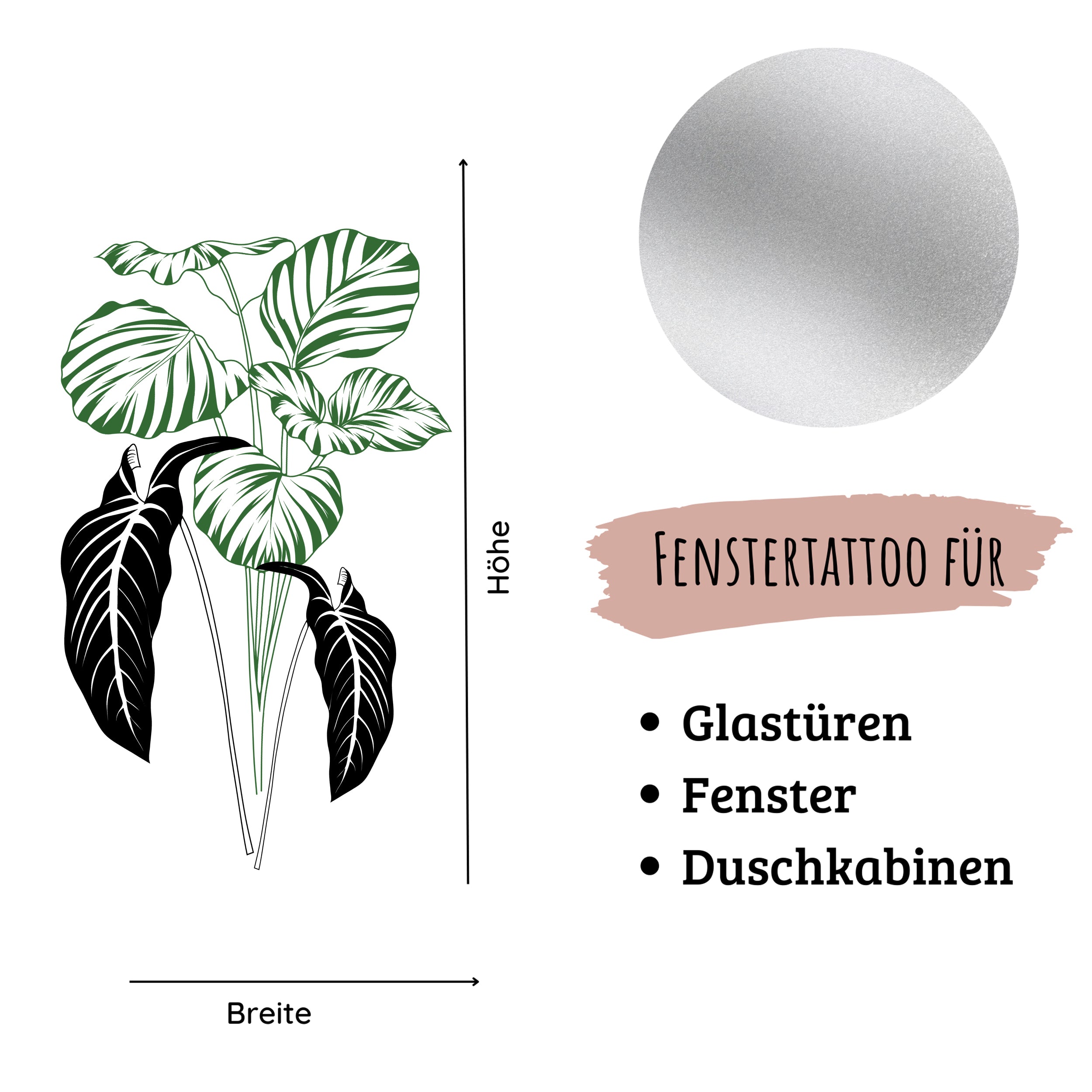 Fenstertattoo mit grünen Blättern für Glasoberflächen.