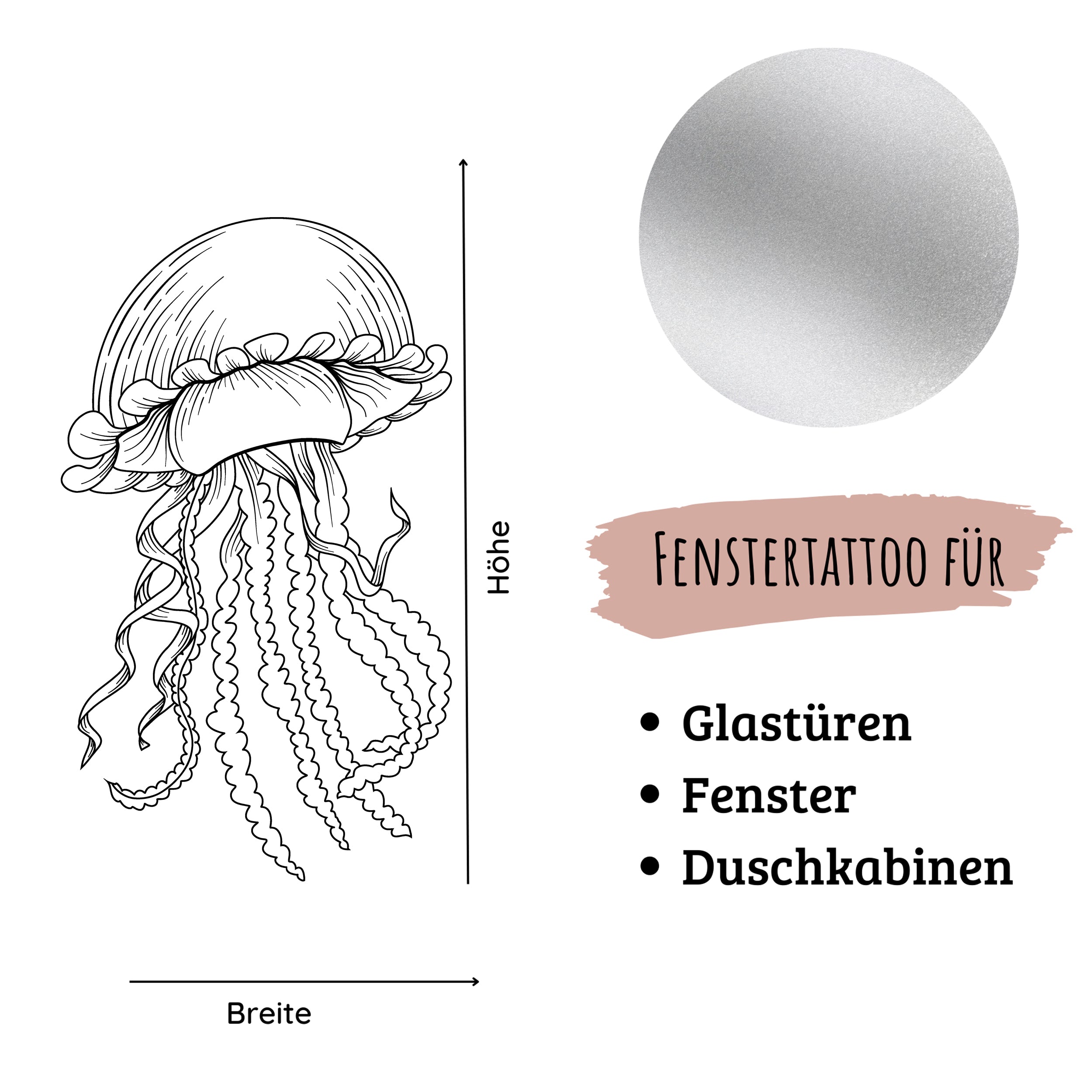 Fenstertattoo, Quallen-Motiv, schwarz-weiß, für Glasoberflächen.