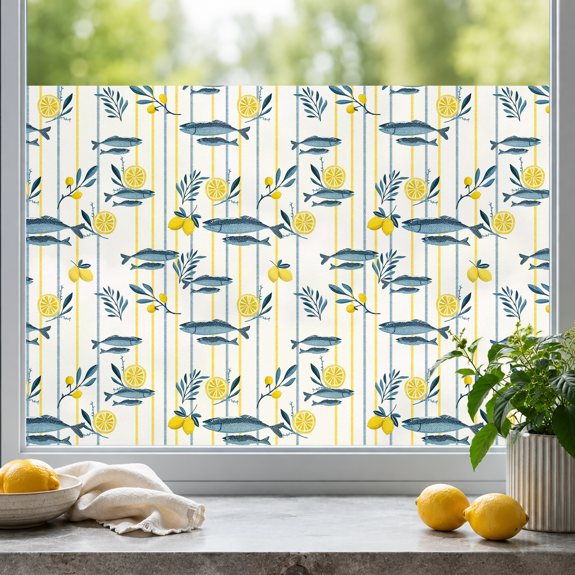 Fensterfolie maritim mit Fischen
