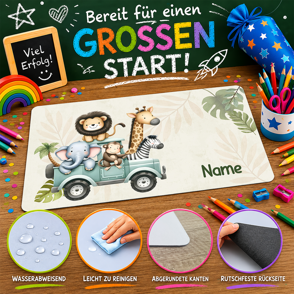 Schreibtischunterlage Safari Tiere im Auto
