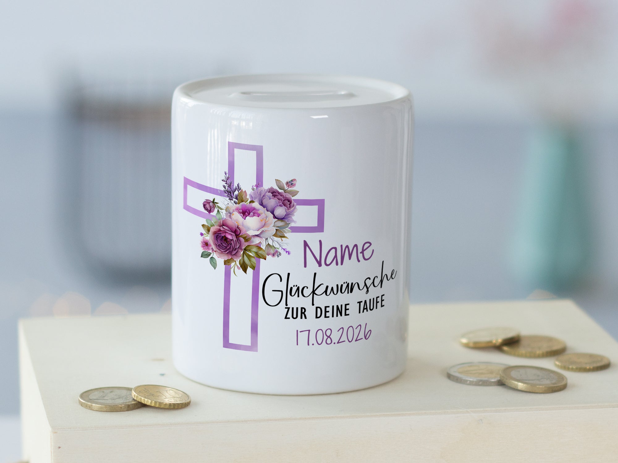 Spardose Taufe mit Blumenmotiv - Ein persönliches Geschenk zur Feier
