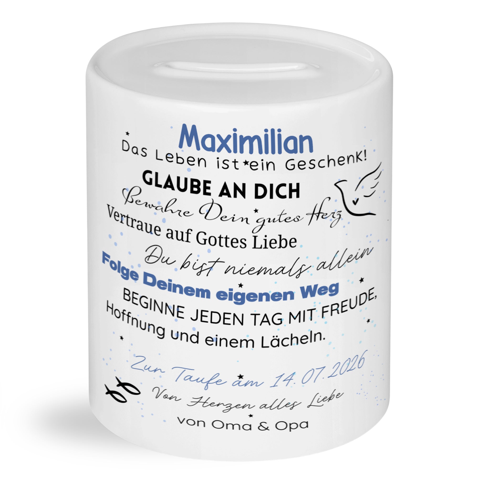 Spardose Taufe - Glauben und Hoffnung für dein Kind