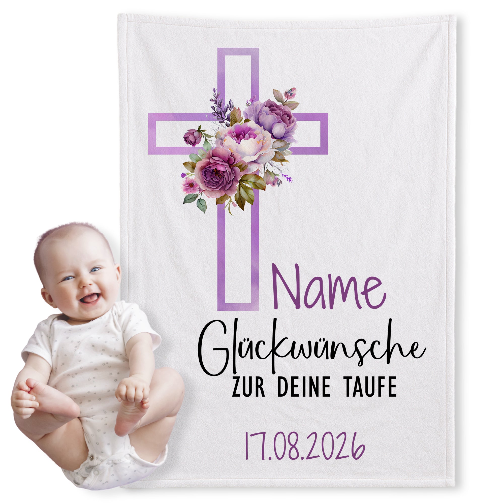 Babydecke Taufe mit Blumen - Für besondere Segensmomente