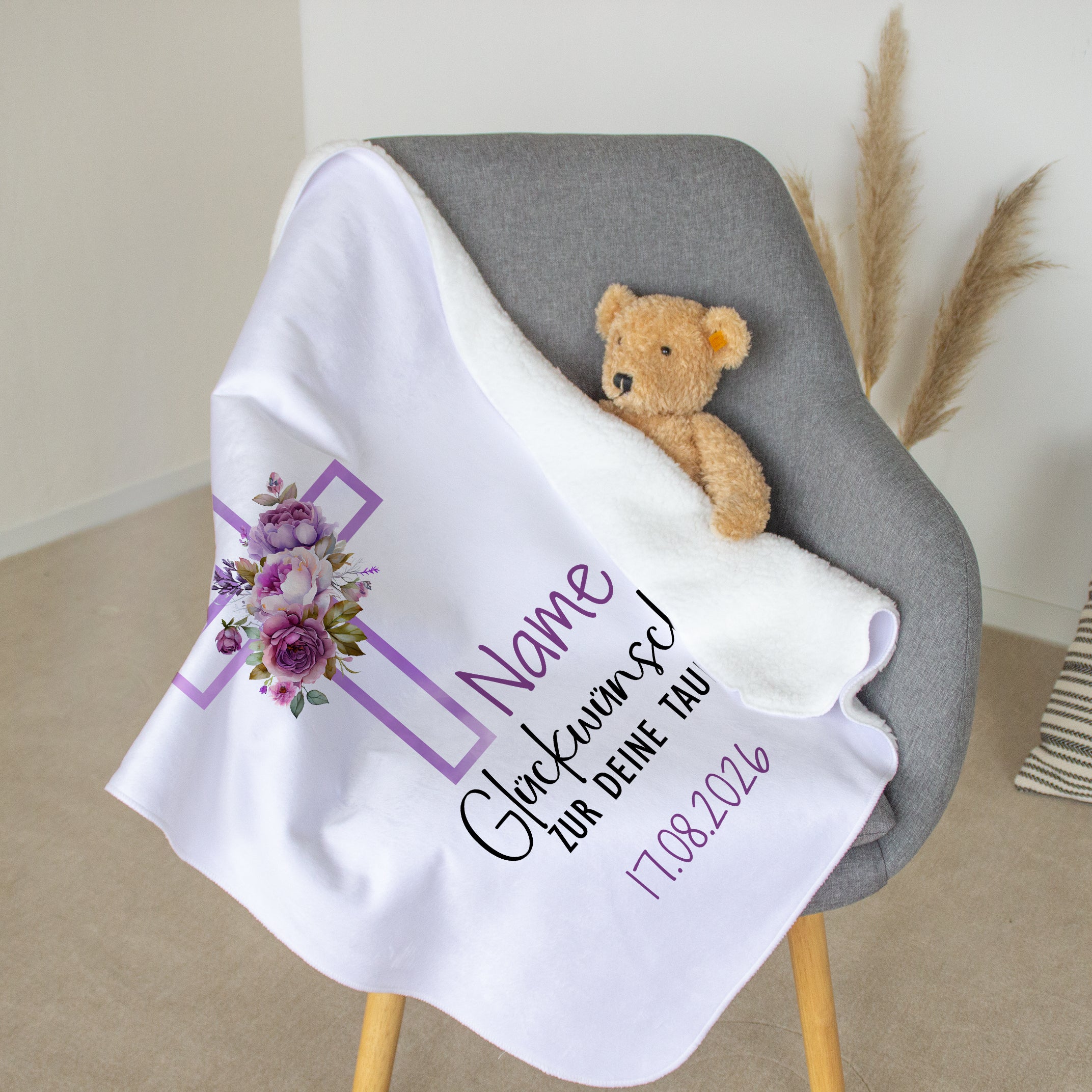 Babydecke Taufe mit Blumen - Für besondere Segensmomente