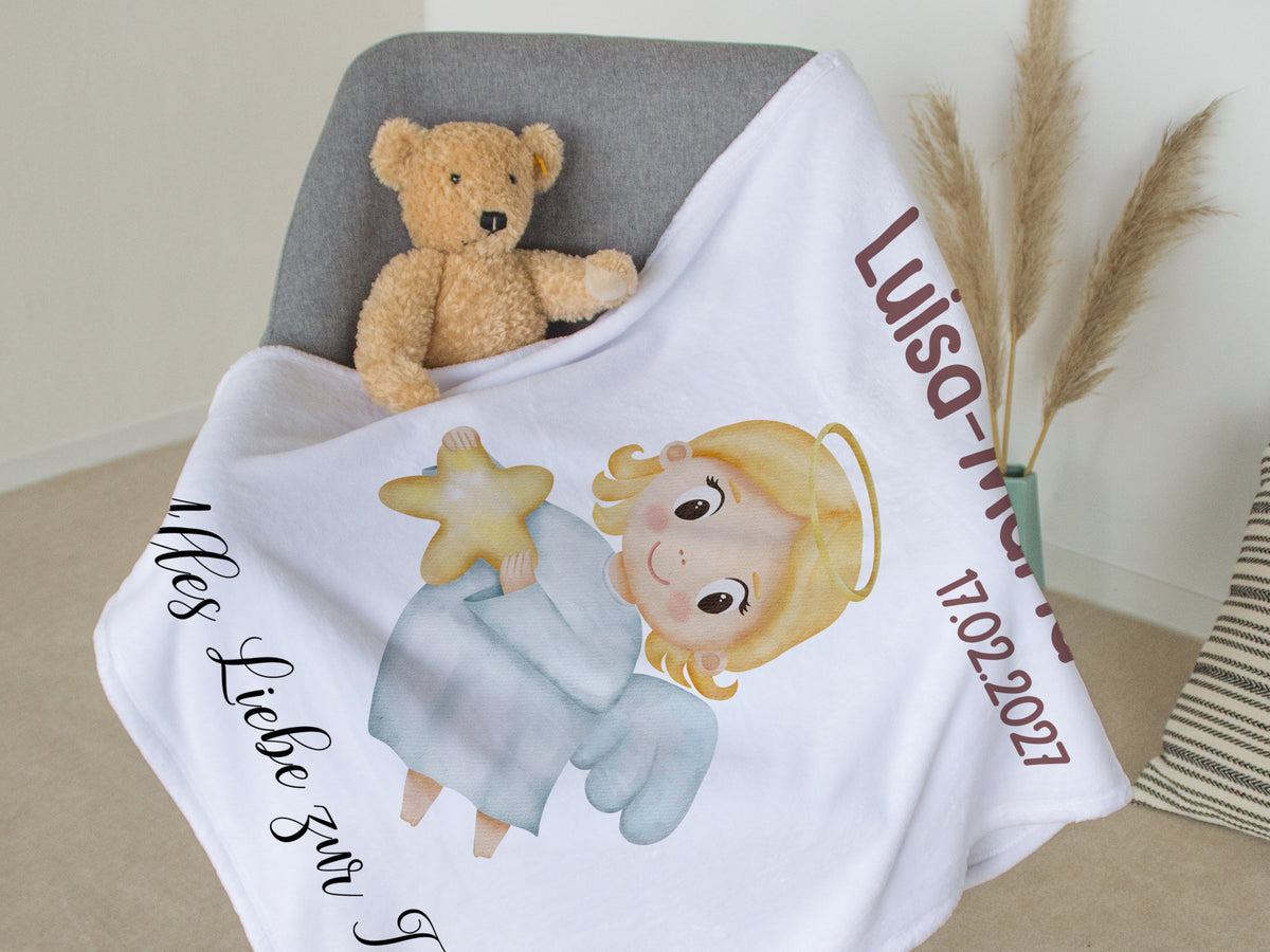 Babydecke Taufe mit Engelmotiv - Liebevoll und persönlich