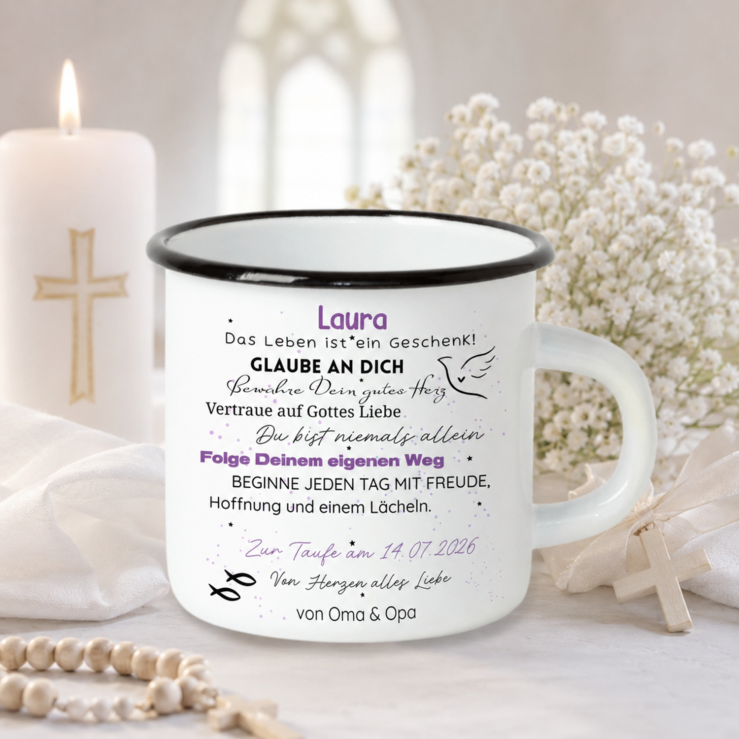 Emaile Becher Taufe - Ein Geschenk voller Glauben und Liebe