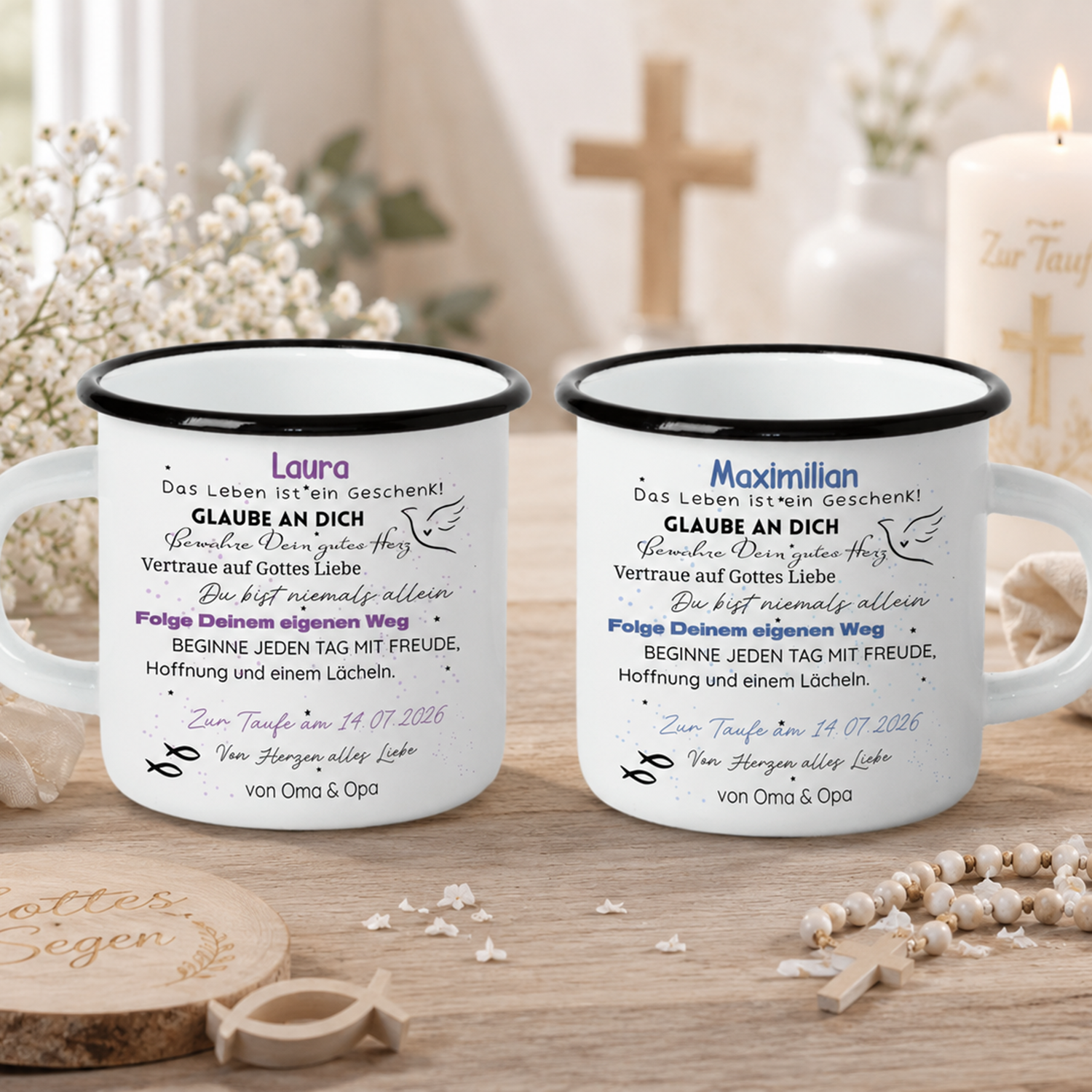 Emaile Becher Taufe - Ein Geschenk voller Glauben und Liebe