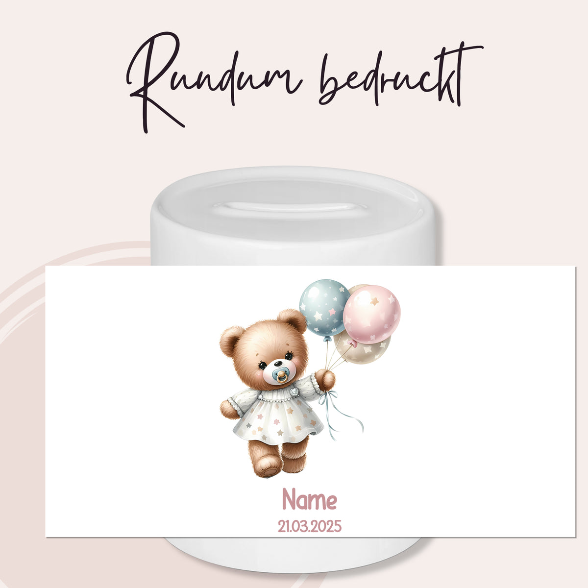 Spardose mit Teddybär und Ballons - Ein liebevolles Sparvergnügen