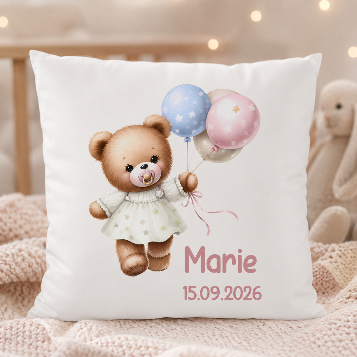 Kissen Bärchen mit Ballons - Für süße Träume
