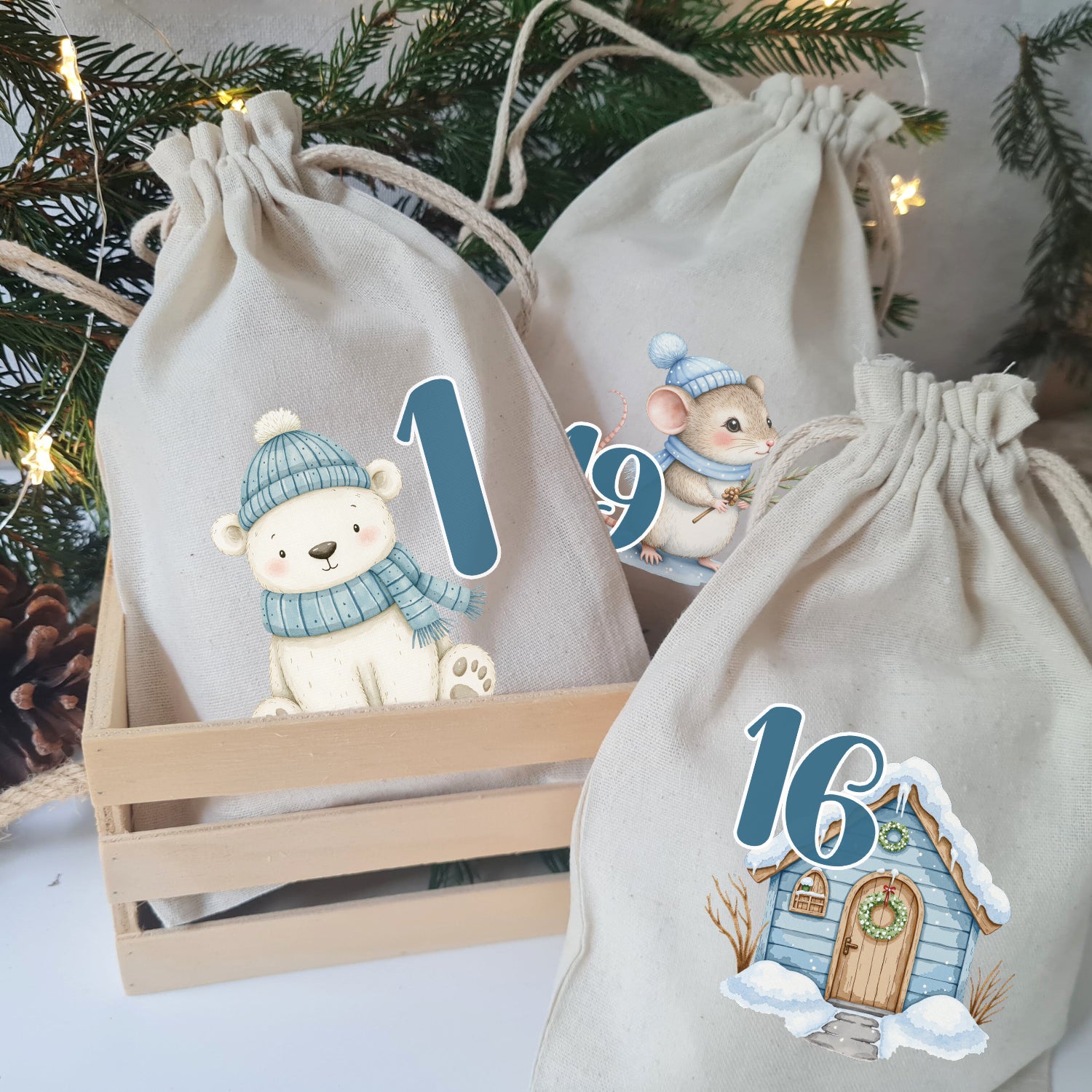 Adventskalender Winterwald in Blau