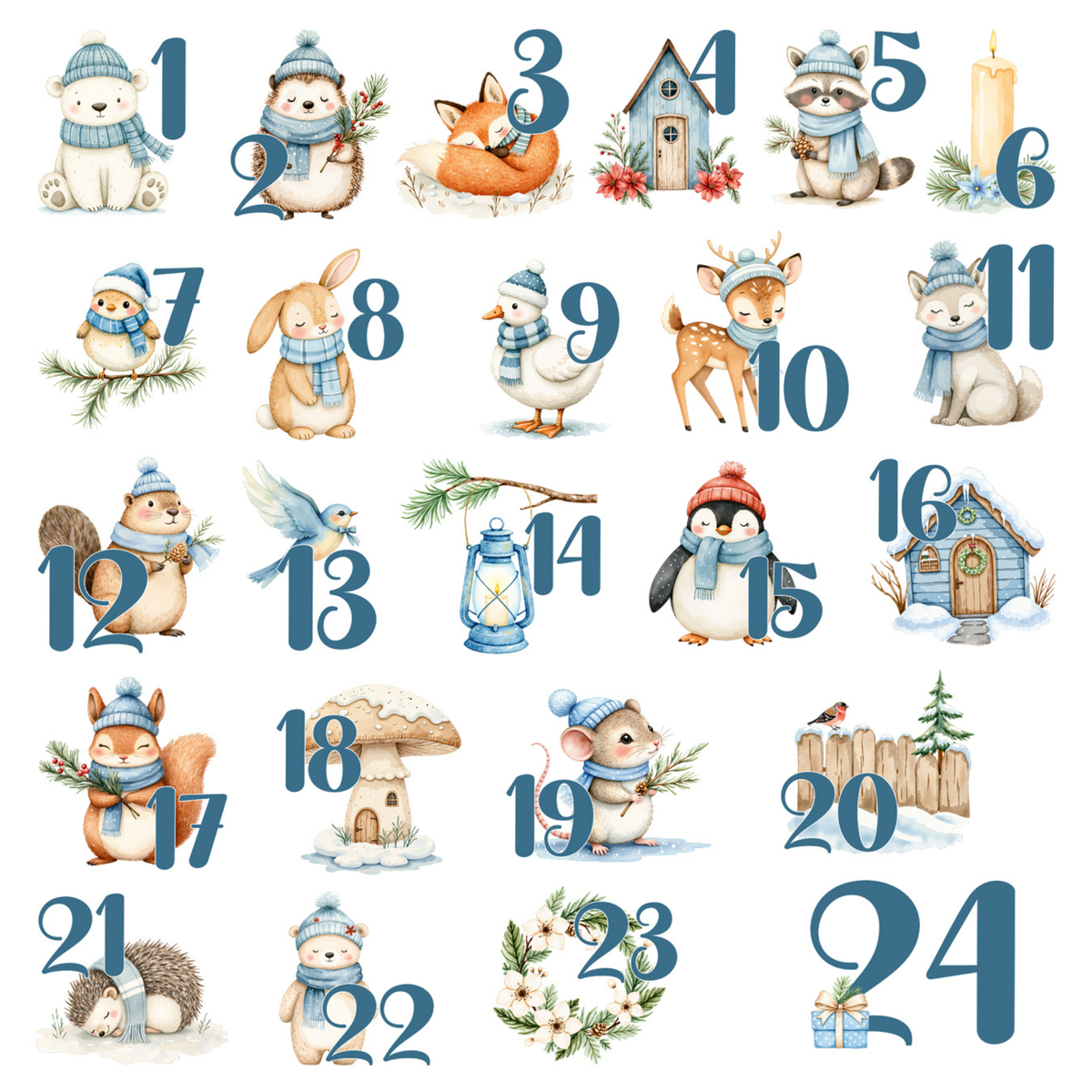 Adventskalender Winterwald in Blau