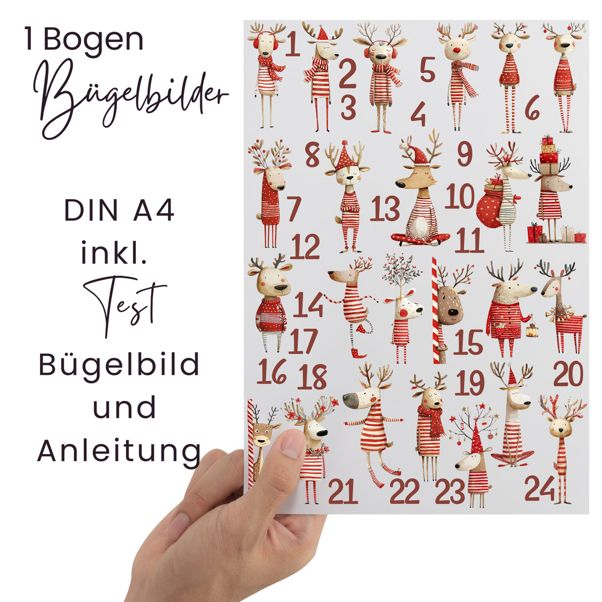 Bügelbilder für Adventskalender Weihnachtsrentiere