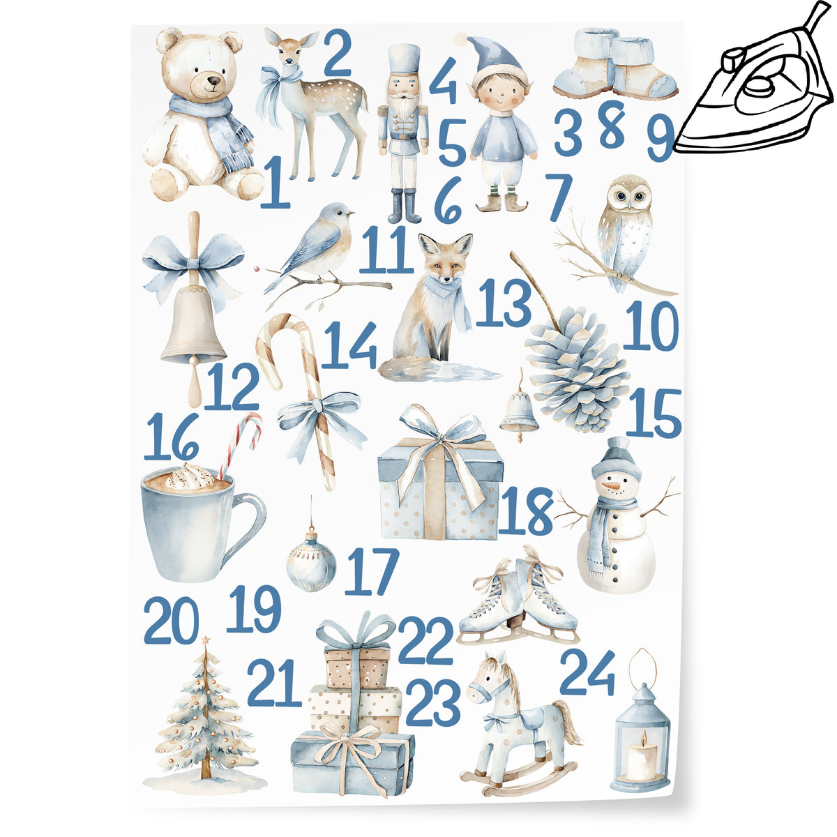 Bügelbilder für Adventskalender Winterzauber in Blau