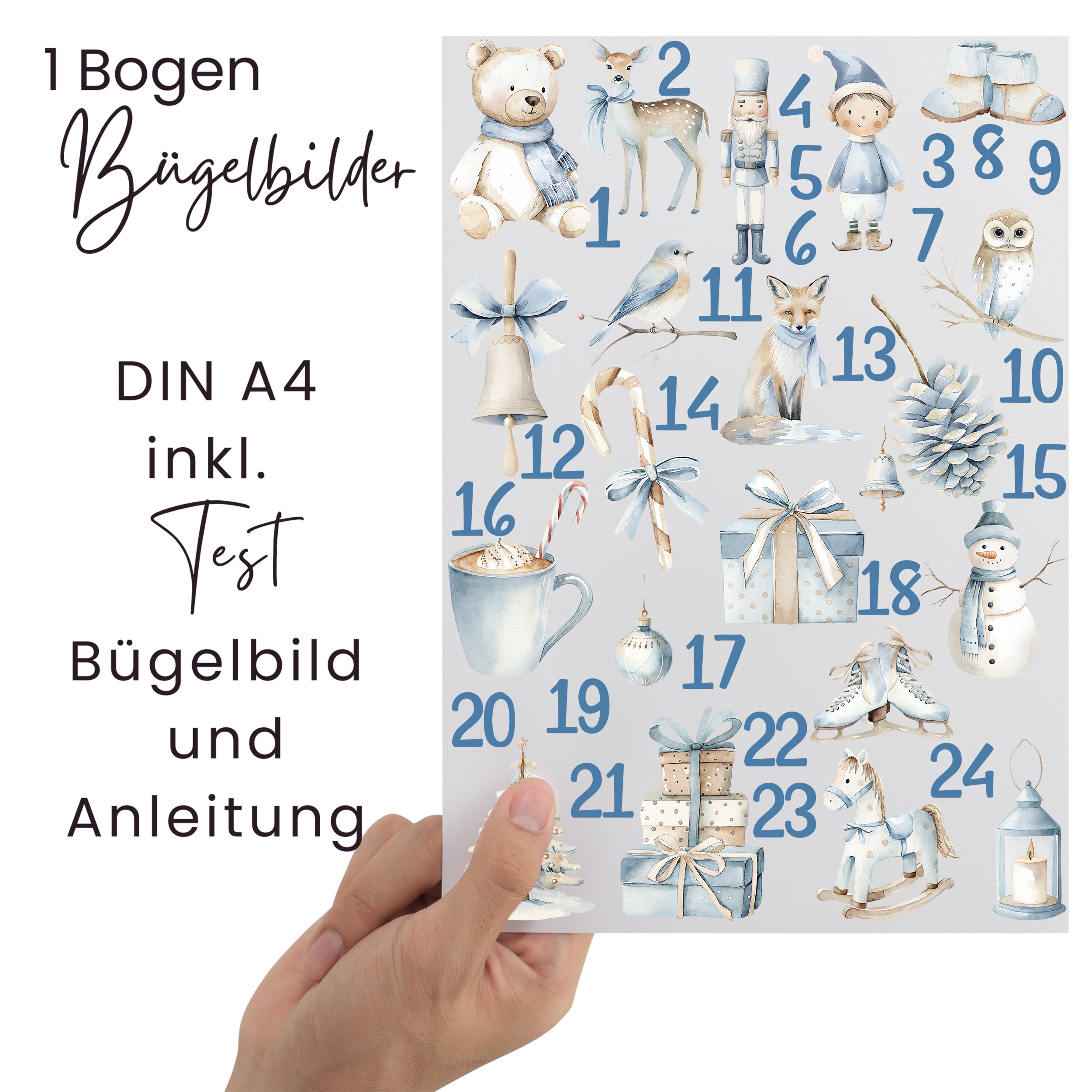 Bügelbilder für Adventskalender Winterzauber in Blau