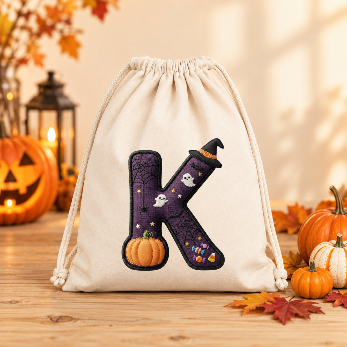 Turnbeutel Halloween Buchstabe K - Spooky Freude für kleine Geister
