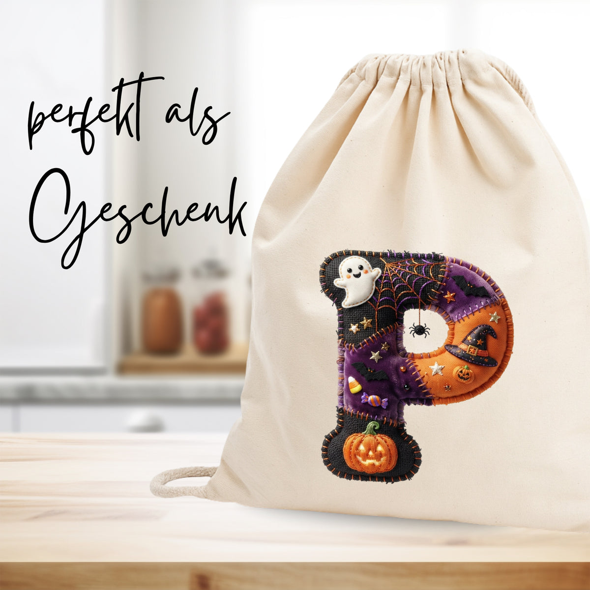 Turnbeutel Halloween Buchstabe P - Für gruselige Abenteuer