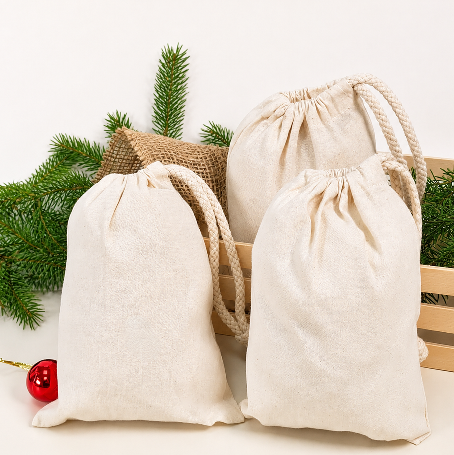 Baumwollsäckchen für deinen DIY-Adventskalender – Natur, 15 × 20 cm
