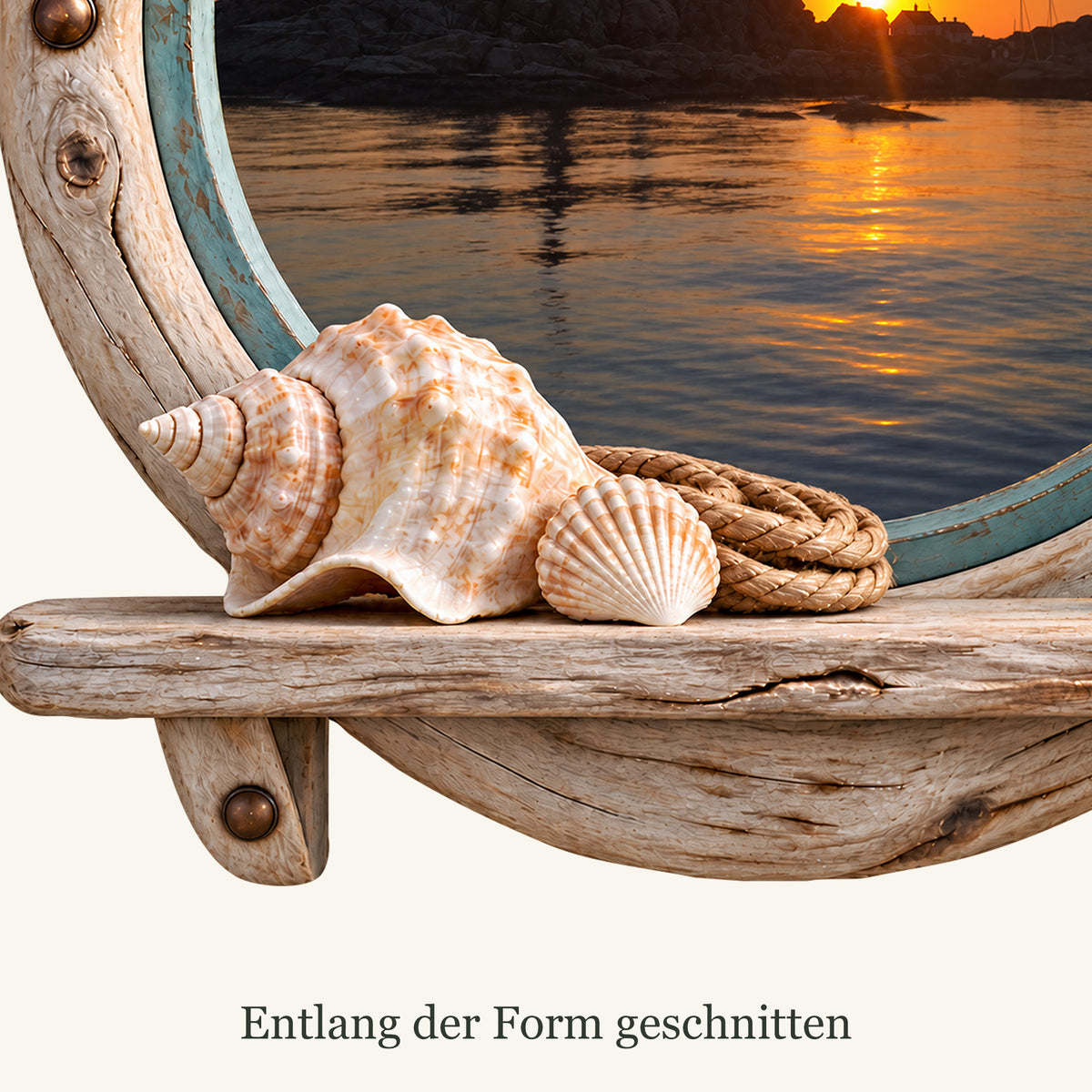 Detail der ausgeschnittenen Außenkontur am Bullaugen-Wandtattoo Leuchtturm.