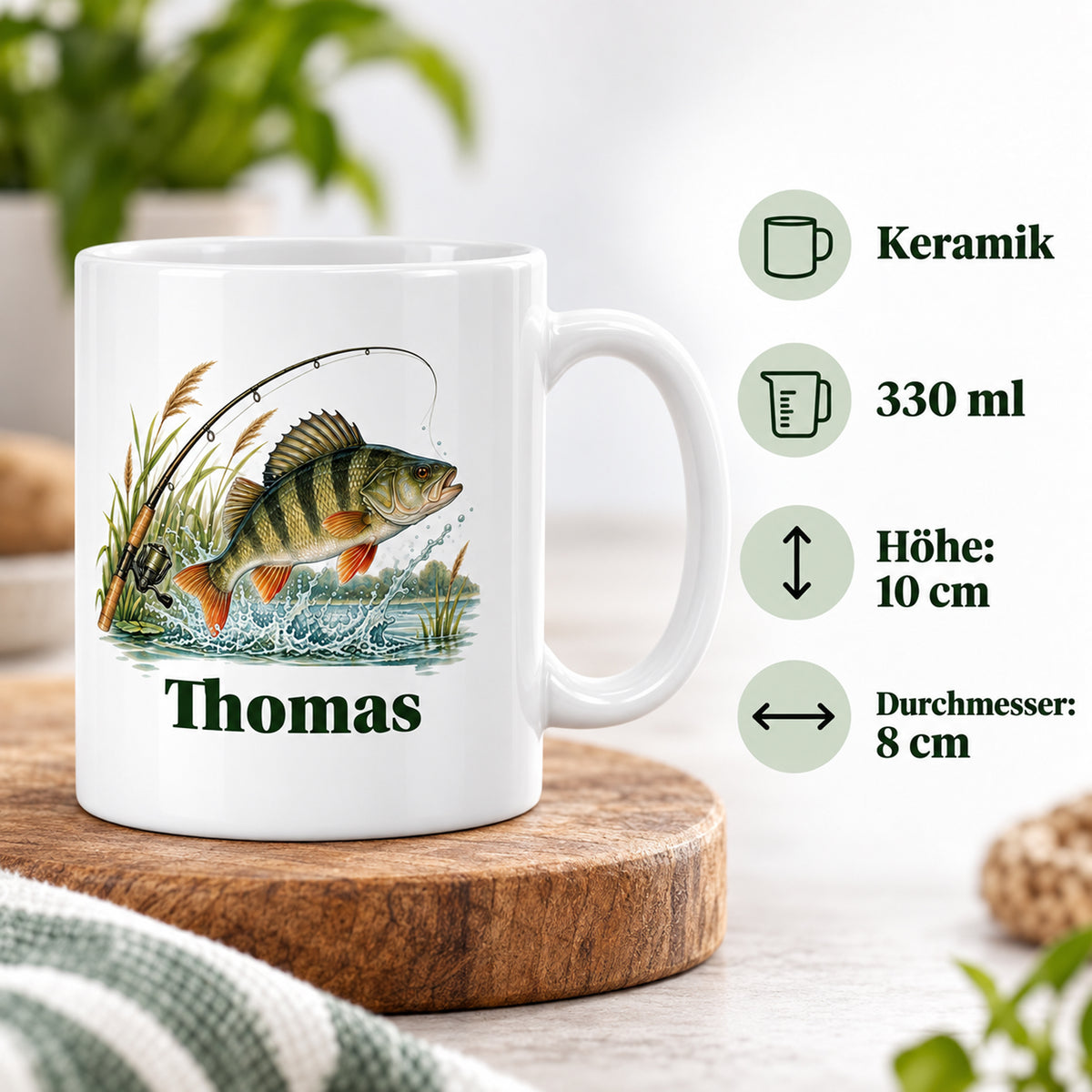 Angler-Tasse mit Namen – Petri Heil – Produktdetails