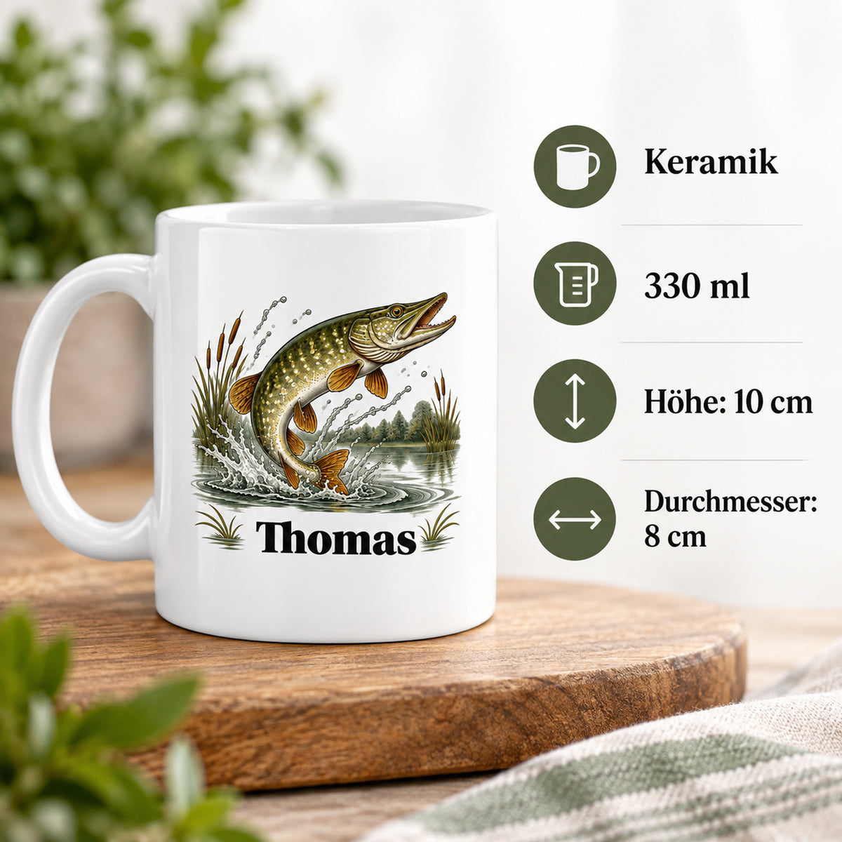 Angler-Tasse mit Namen – Hecht gehabt! – Produktdetails
