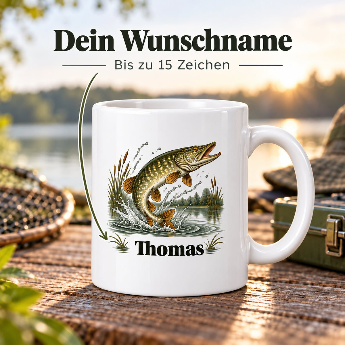Angler-Tasse mit Namen – Hecht gehabt! – Personalisierung mit Wunschname bis zu 15 Zeichen