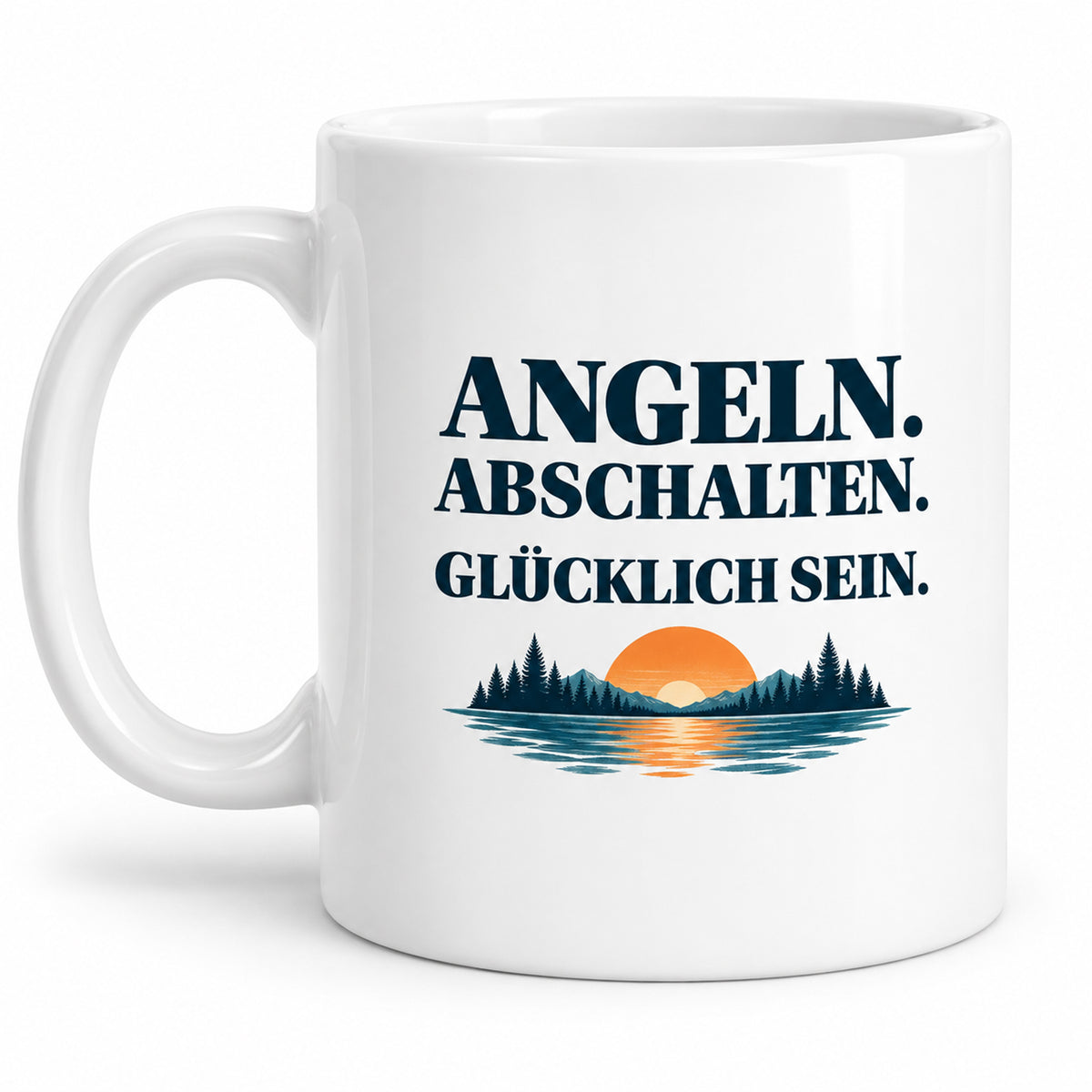 Angler-Tasse mit Namen – Angeln. Abschalten. Glücklich sein. – Spruchseite
