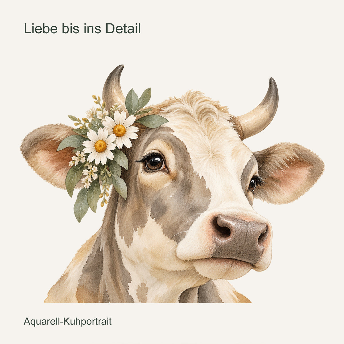 Wandtattoo Kuh in Aquarell – Blütenkuh – Liebe bis ins Detail